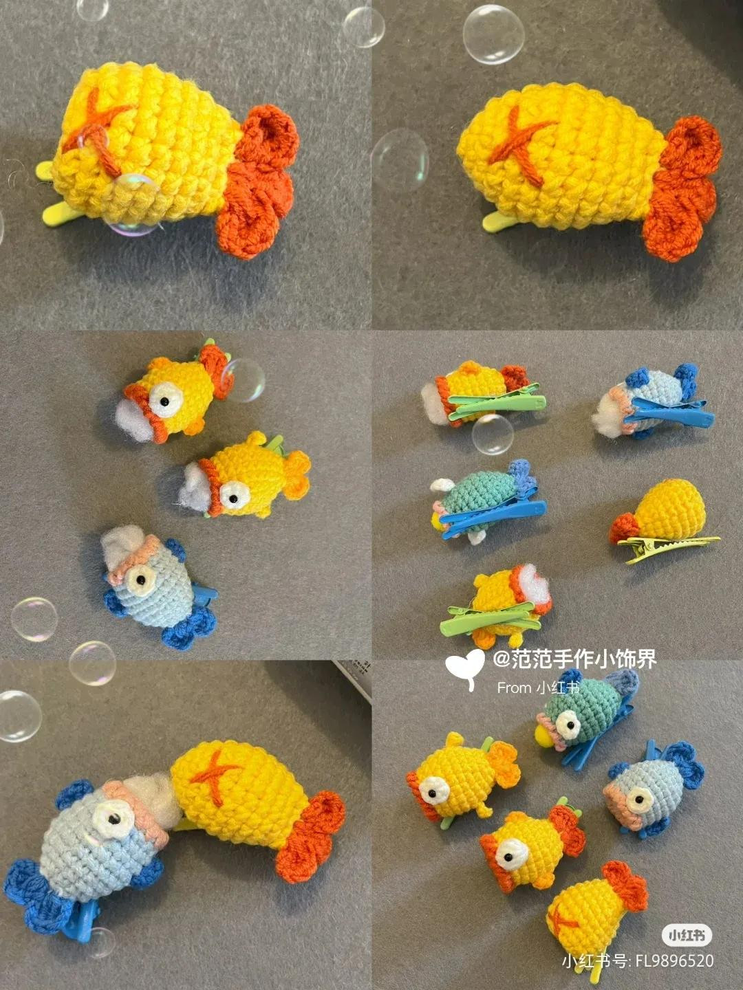 Crochet pattern Ugly fish and shrimp hairpin with illustration