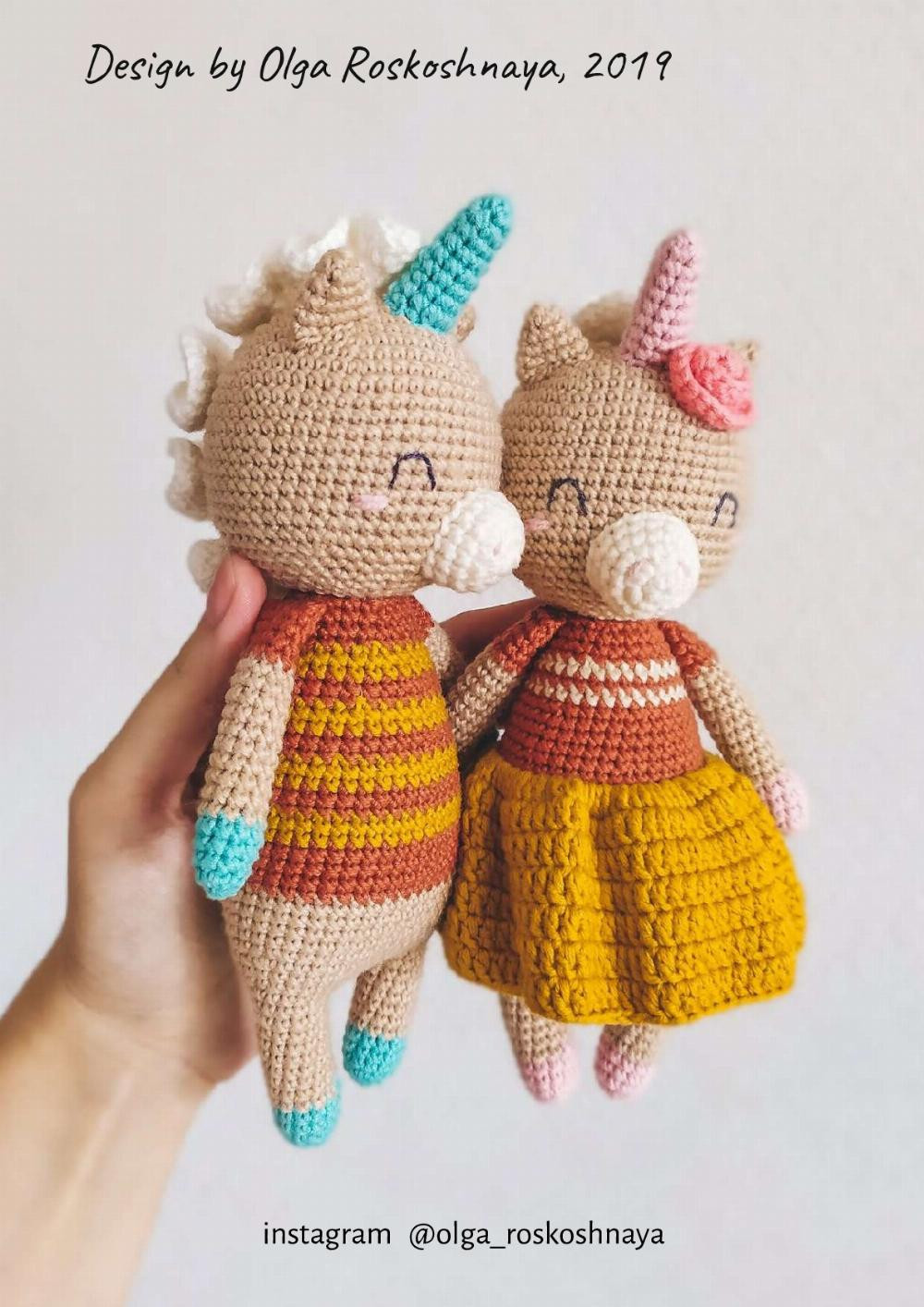 Crochet toy pattern Couple of unicorns