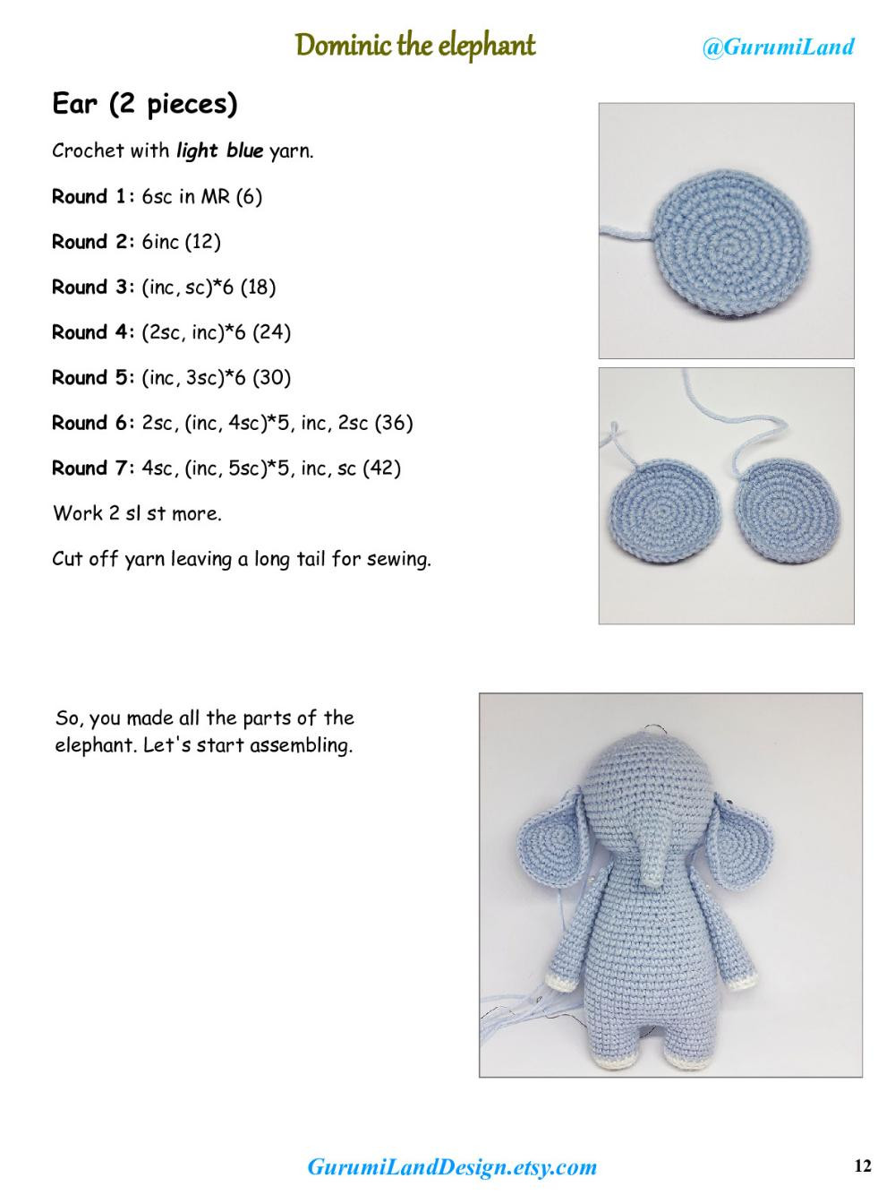 Dominic the elephant Crochet pattern