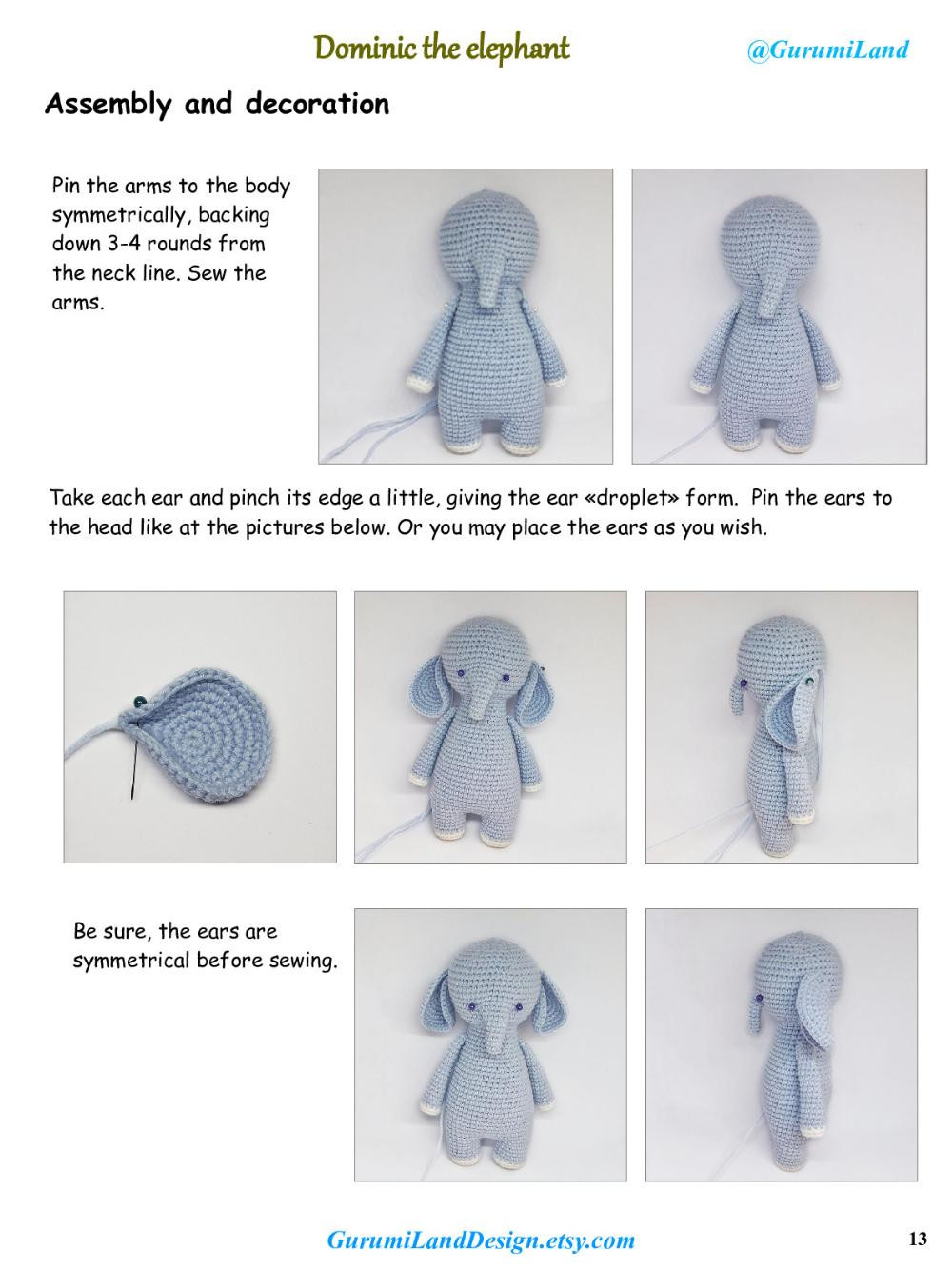 Dominic the elephant Crochet pattern