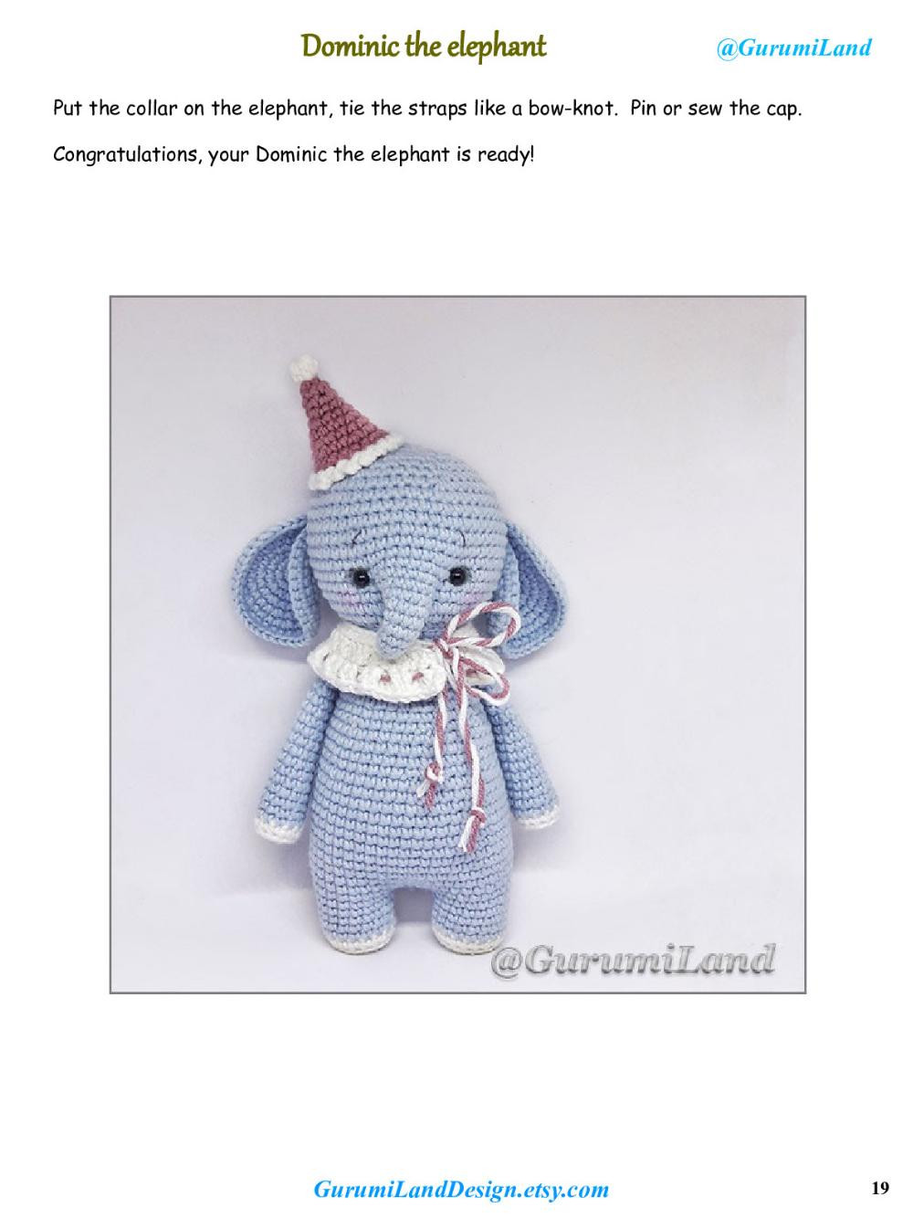 Dominic the elephant Crochet pattern