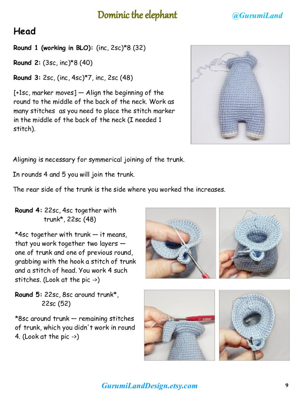 Dominic the elephant Crochet pattern