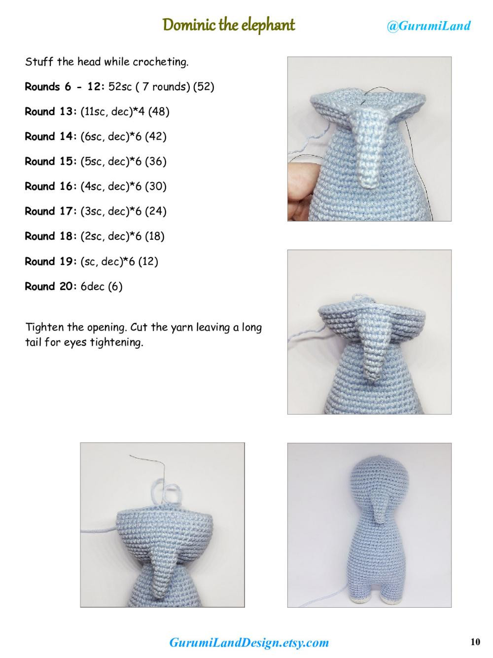 Dominic the elephant Crochet pattern