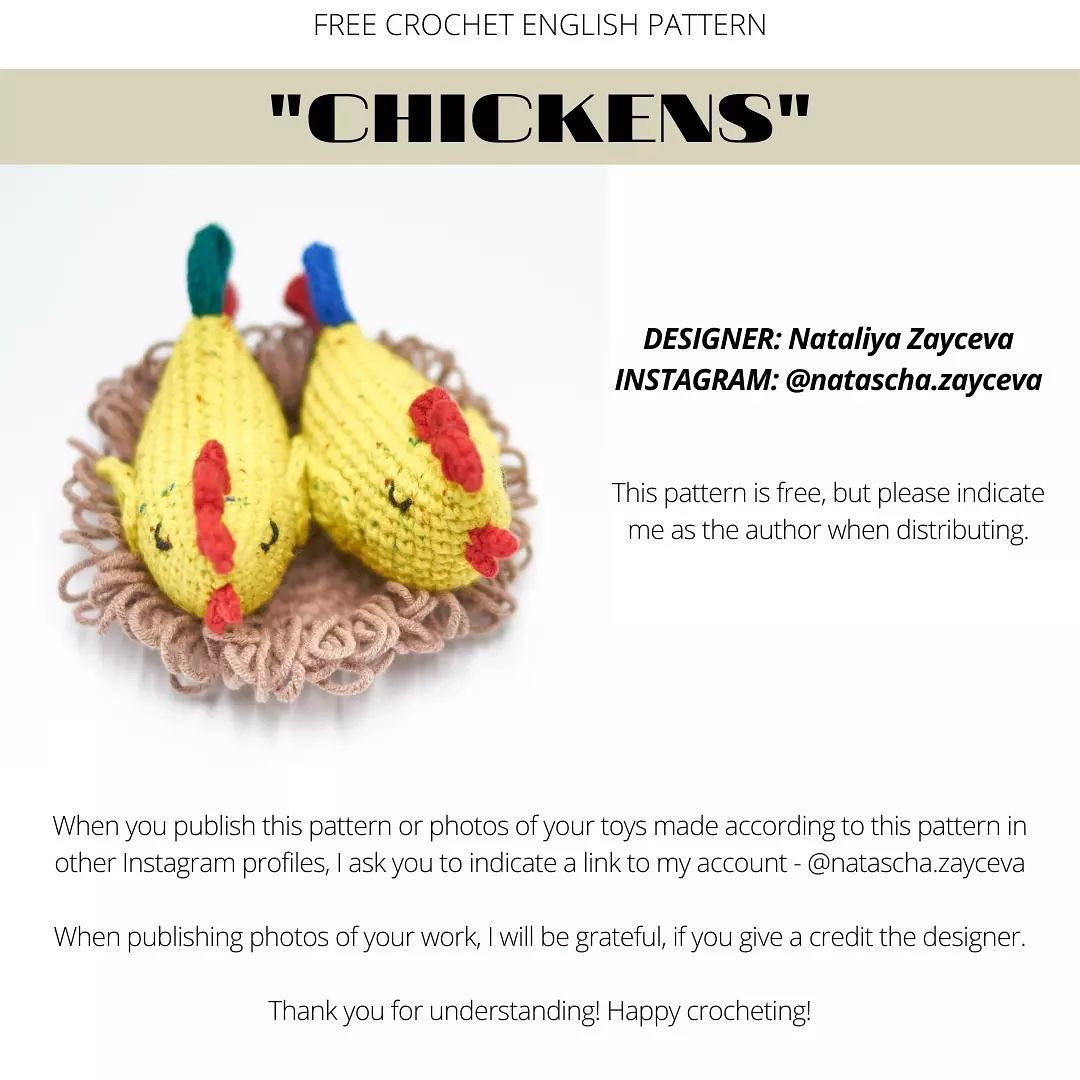 free crochet english pattern chickens