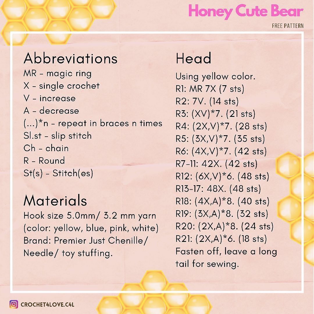 {FREE PATTERN} 🧸 Honey Cute Bear ♥️