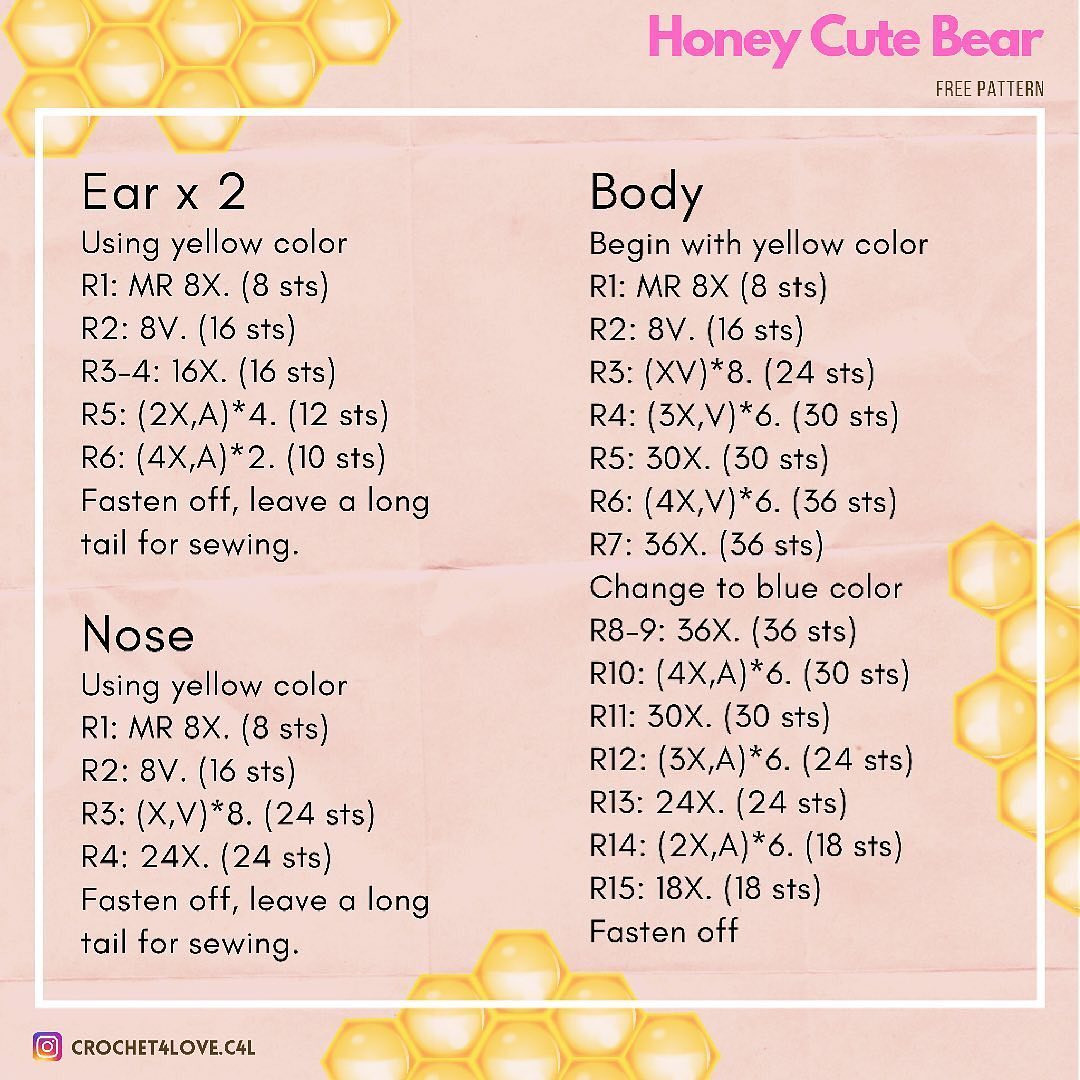 {FREE PATTERN} 🧸 Honey Cute Bear ♥️