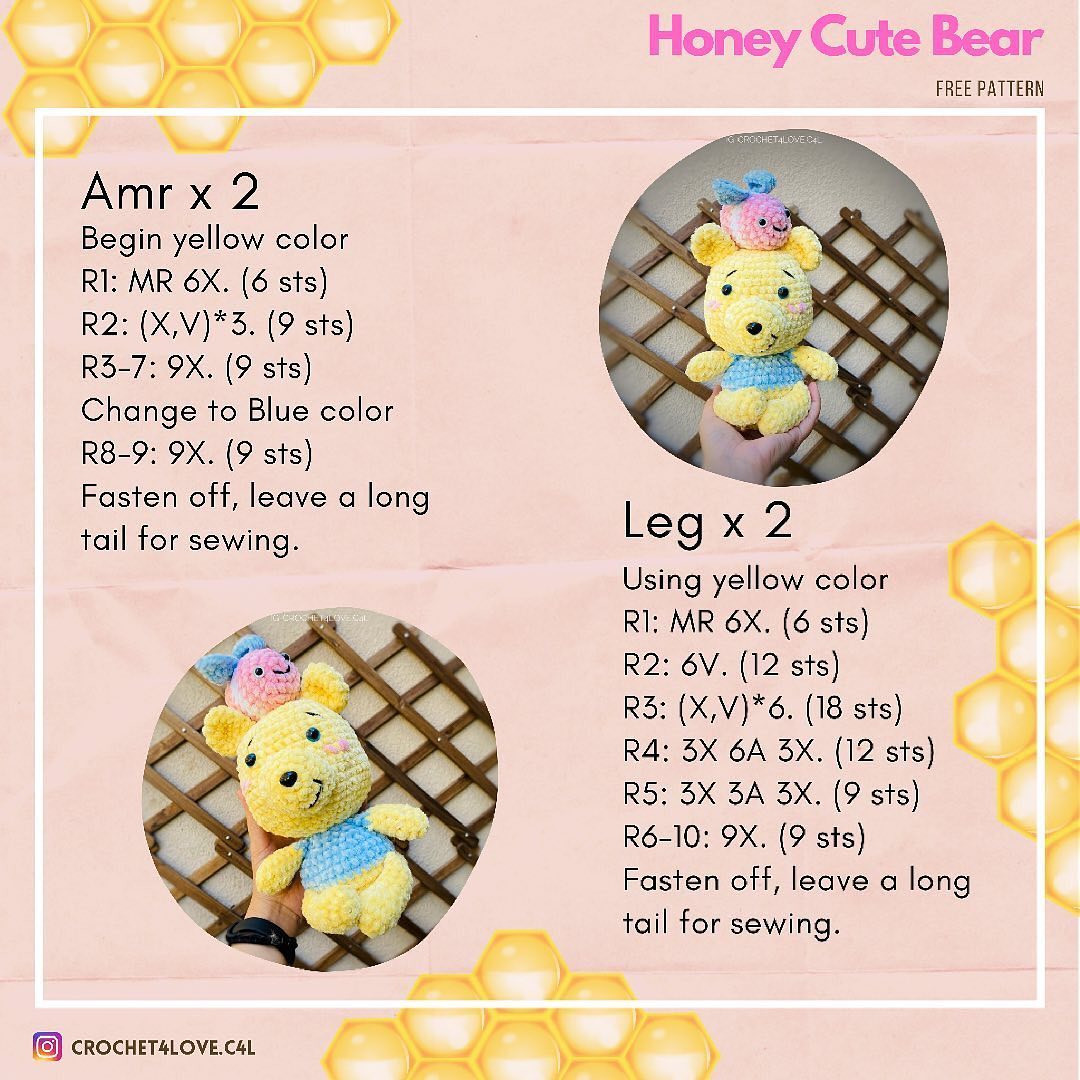 {FREE PATTERN} 🧸 Honey Cute Bear ♥️