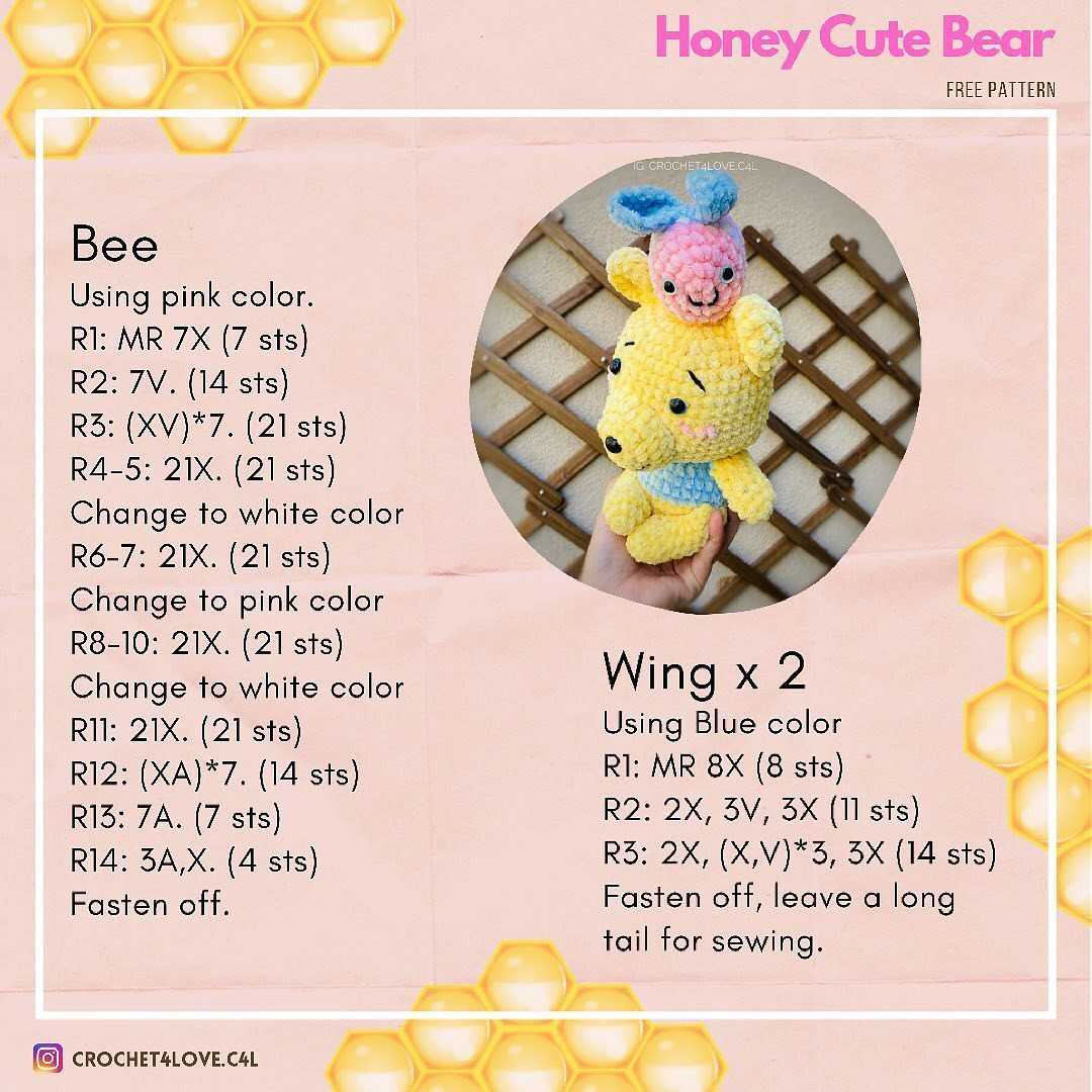 {FREE PATTERN} 🧸 Honey Cute Bear ♥️