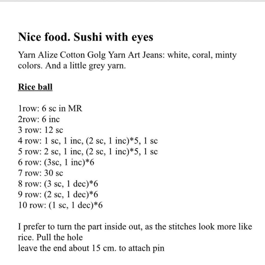 free pattern in english nice food sushi with eyes