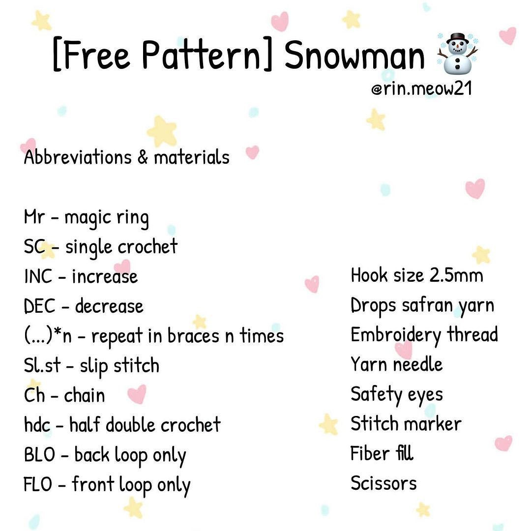 [Free Pattern] Snowman ☃️ A little gift for you 🎁 💝 ❤️❤️❤️❤️❤️