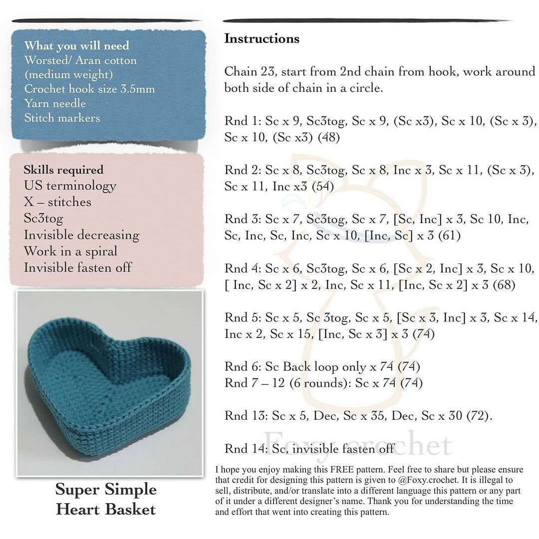 free pattern super simple heart basket