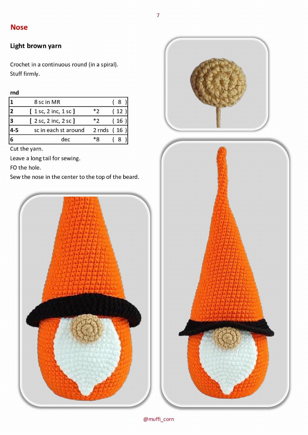 Gnome with pumpkin skull crochet pattern