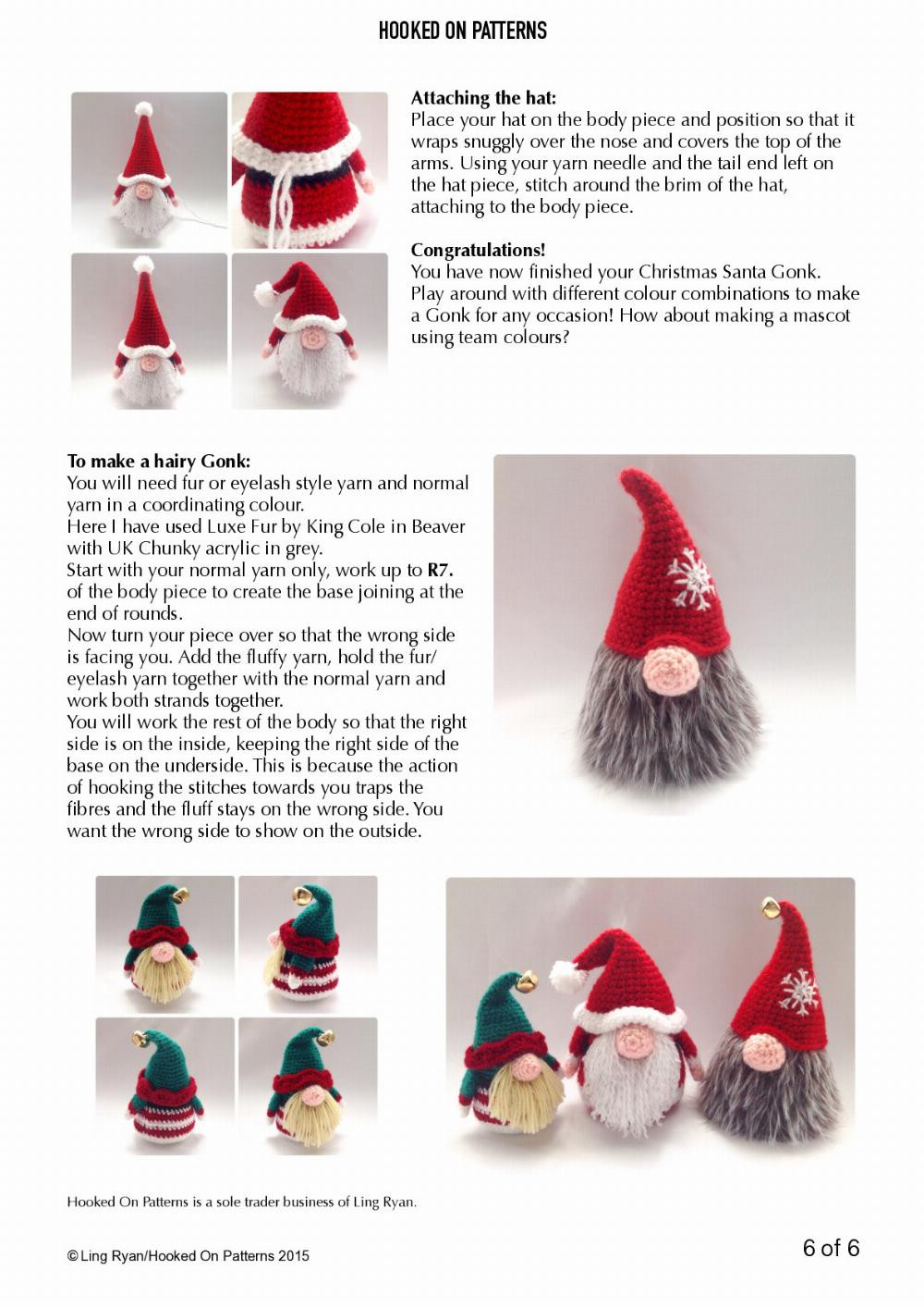 HOOKED ON PATTERNS Santa Gonk Christmas Decoration Crochet Pattern