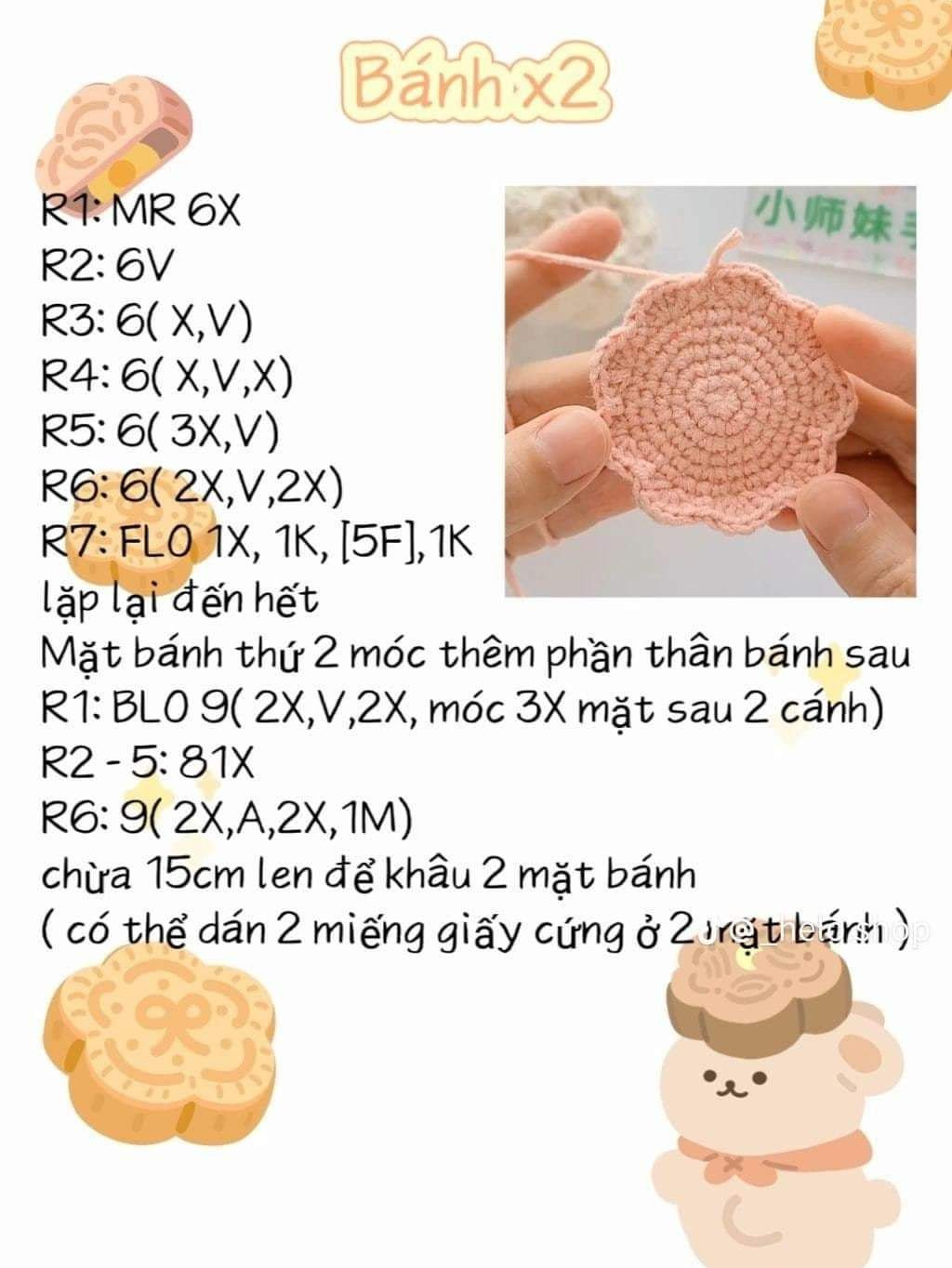 Hướng dẫn móc bánh trung thu, đầu lân, chart thỏ đội đầu lân