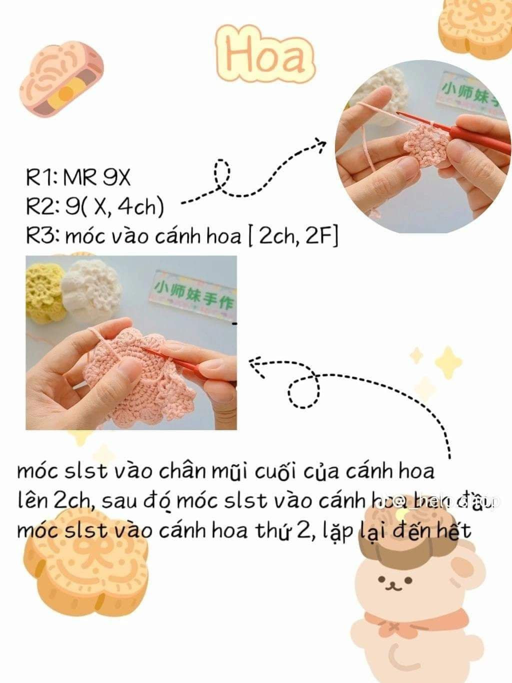 Hướng dẫn móc bánh trung thu, đầu lân, chart thỏ đội đầu lân