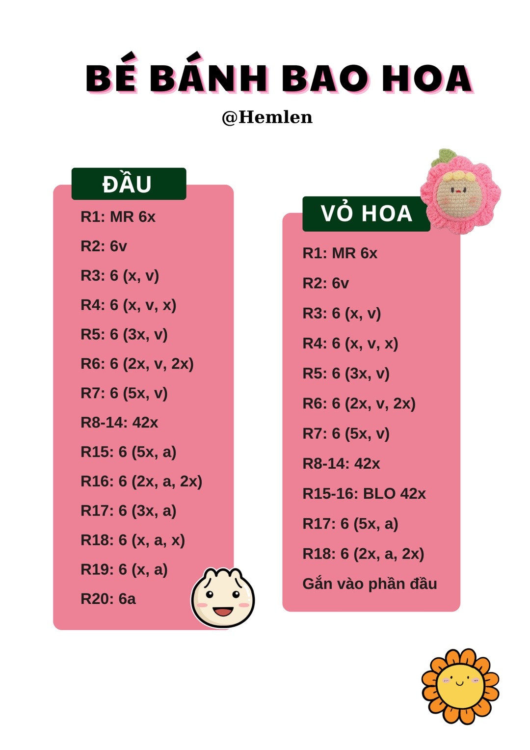 Hướng dẫn móc Bé bánh bao hoa