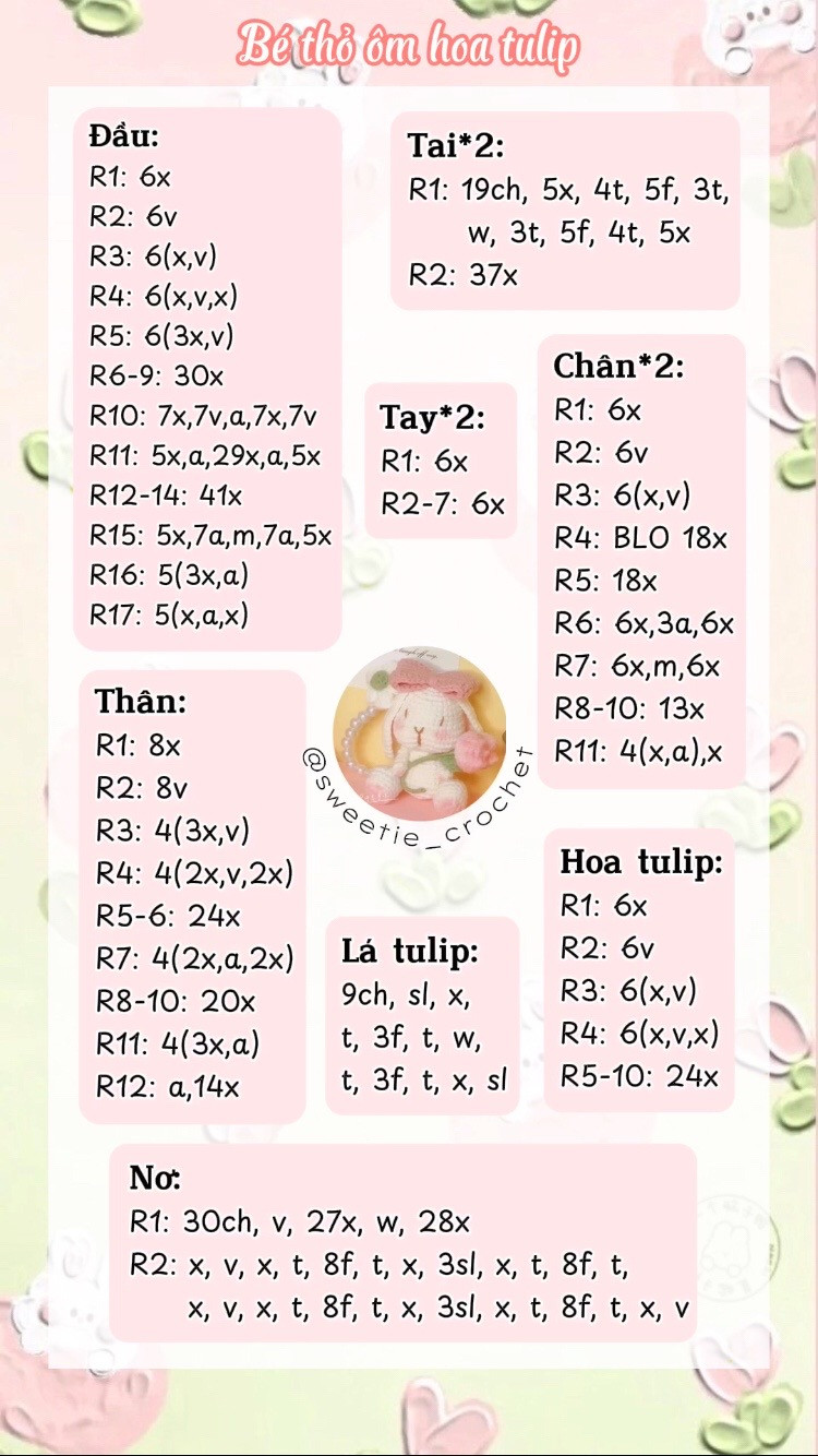 Hướng dẫn móc Bé thỏ ôm hoa tulip