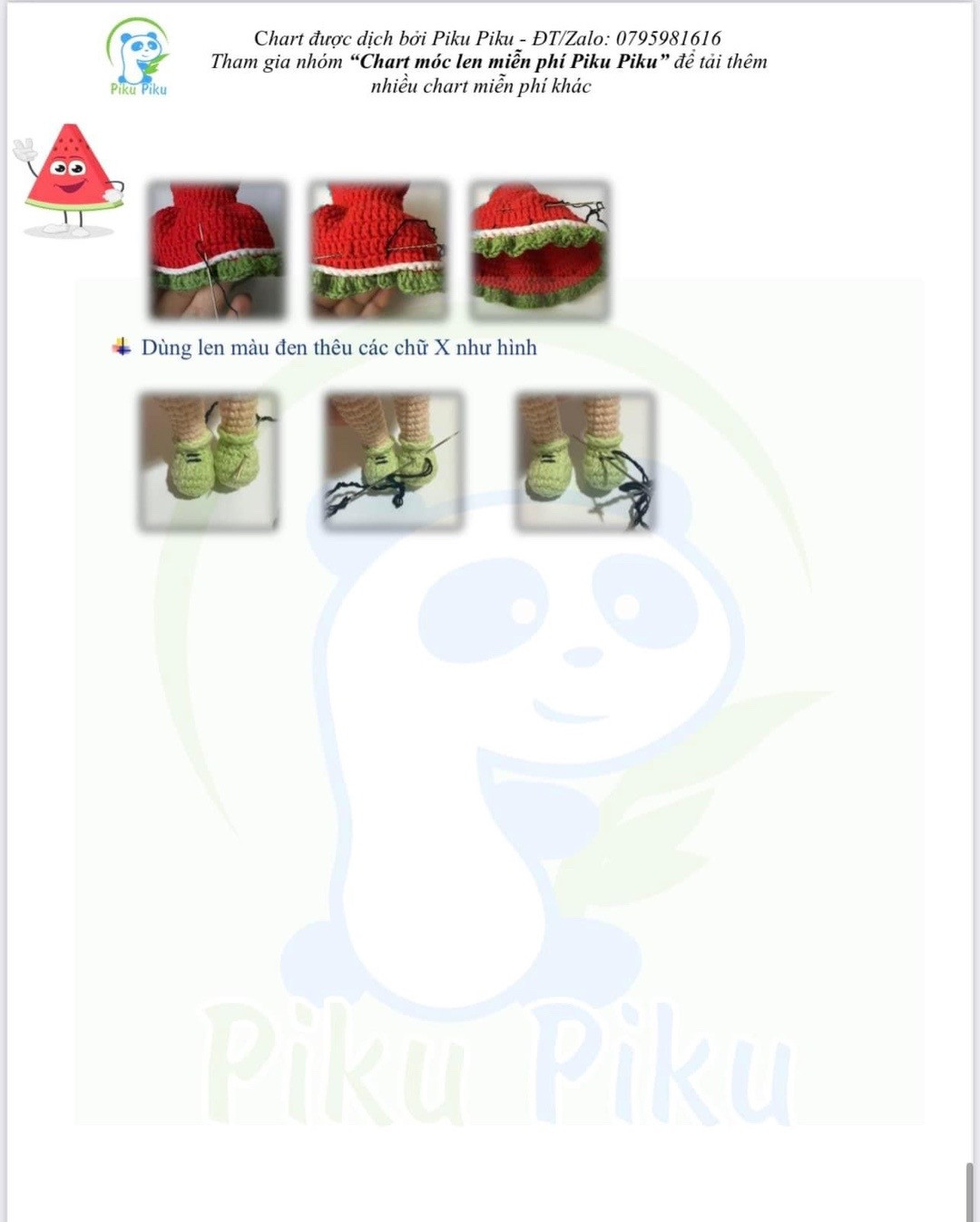 Hướng dẫn móc búp bê water melon doll girl pattern