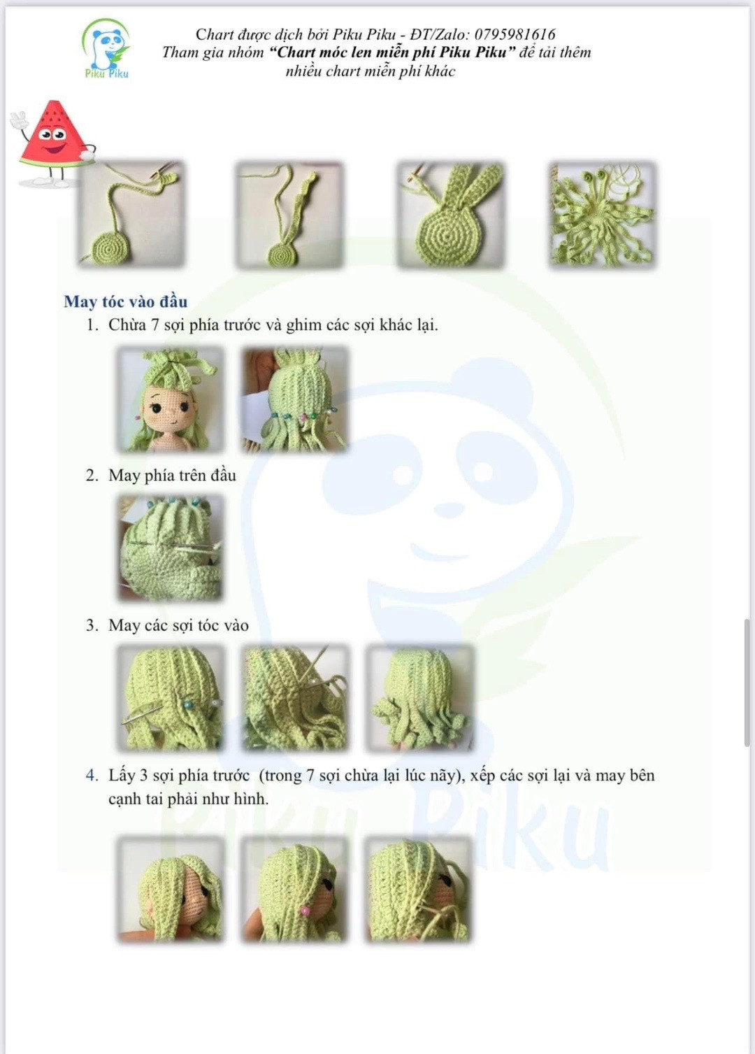 Hướng dẫn móc búp bê water melon doll girl pattern