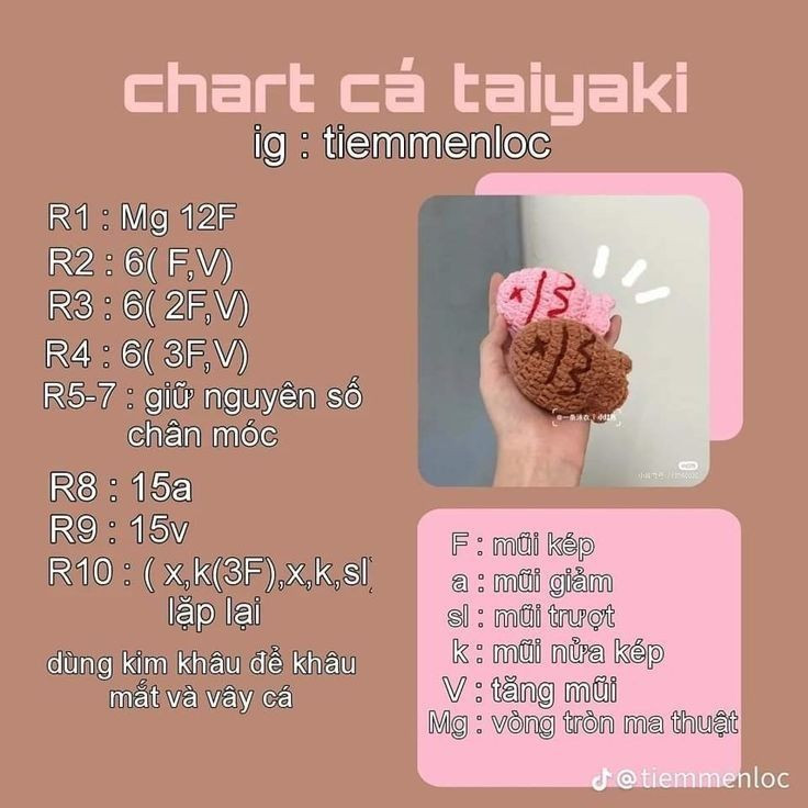 Hướng dẫn móc cá cảnh, chart cá taiyaky, bé nâm mini