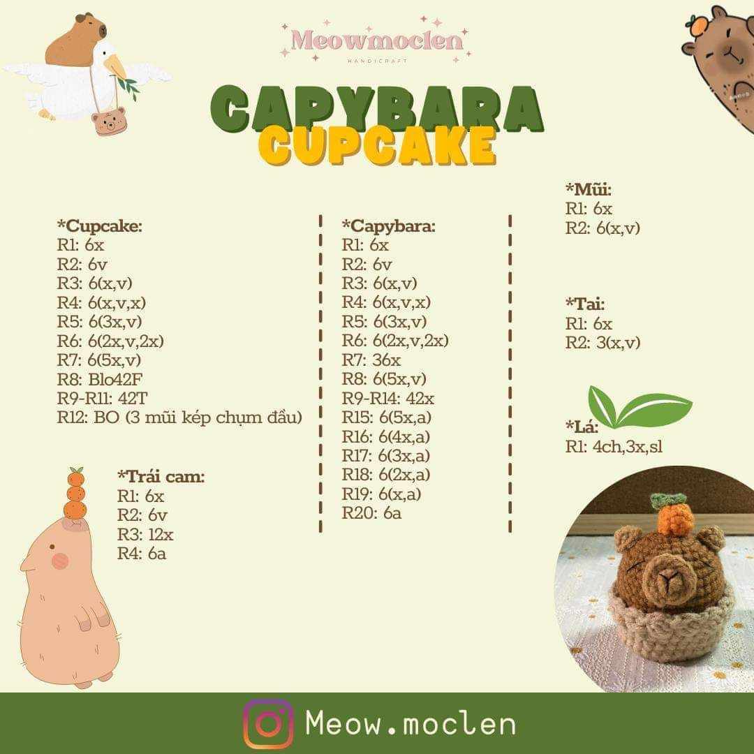 Hướng dẫn móc capybara cupcake