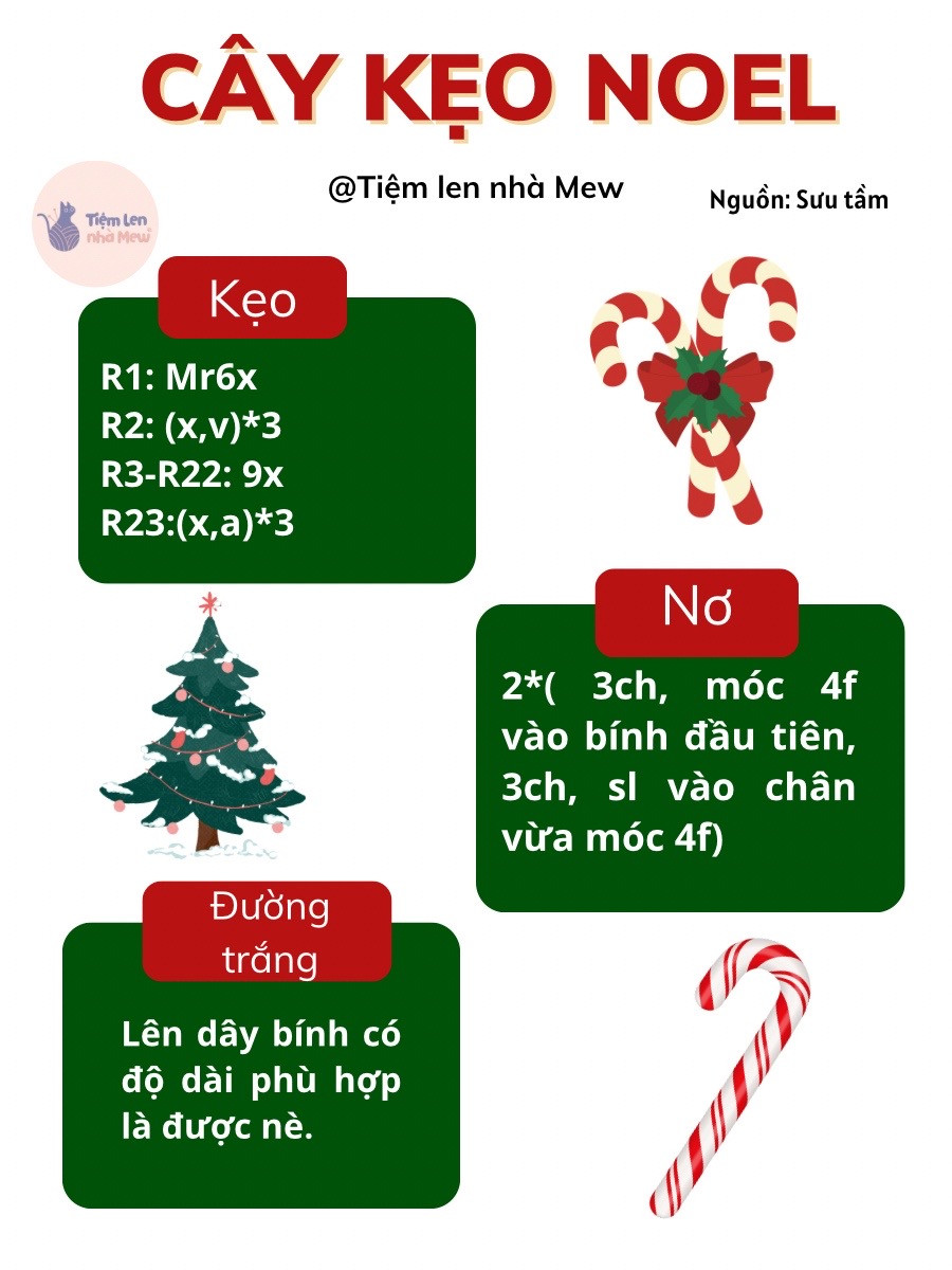 Hướng dẫn móc cây kẹo noel