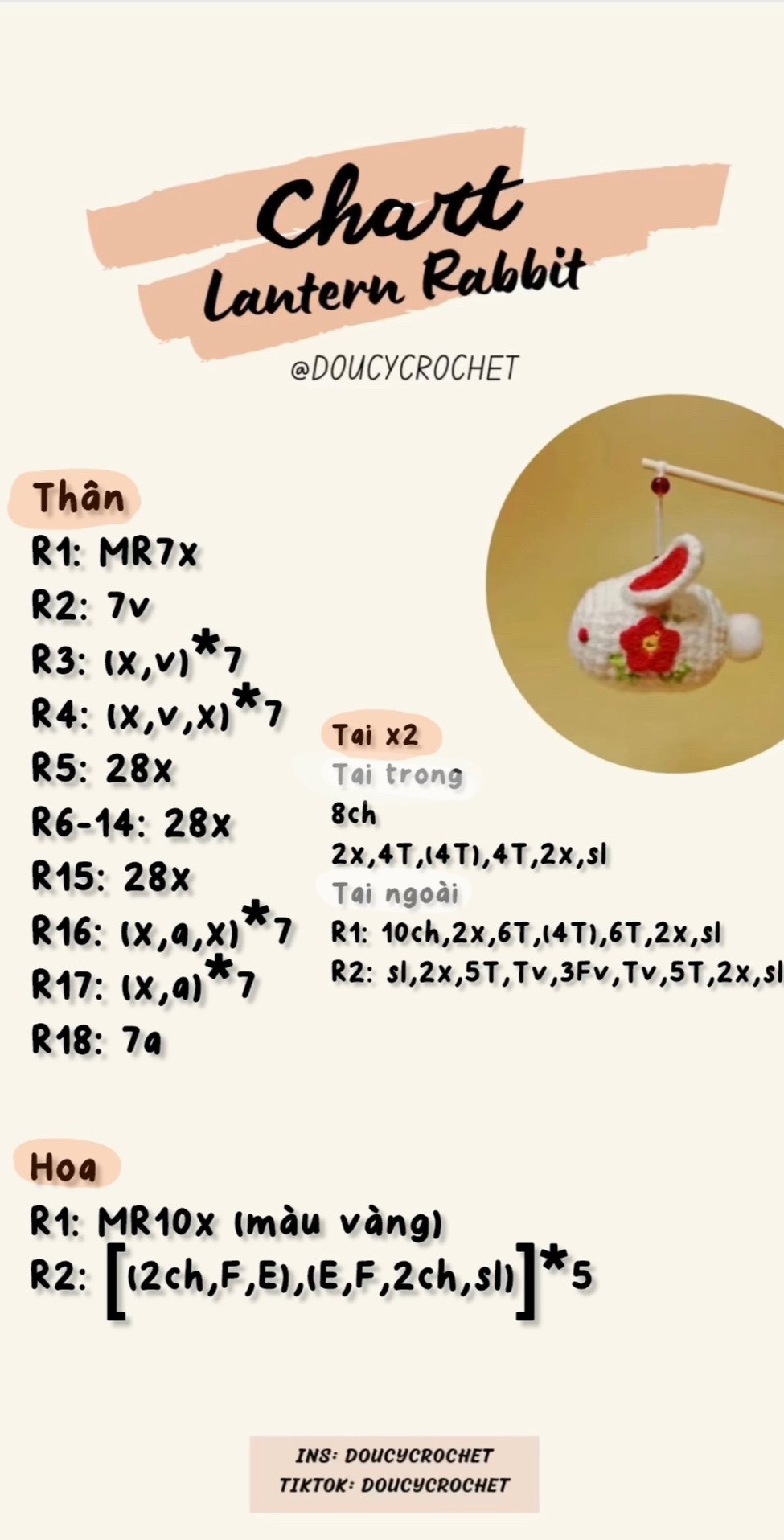 Hướng dẫn móc Chart lantern rabbit (lồng đèn thỏ)