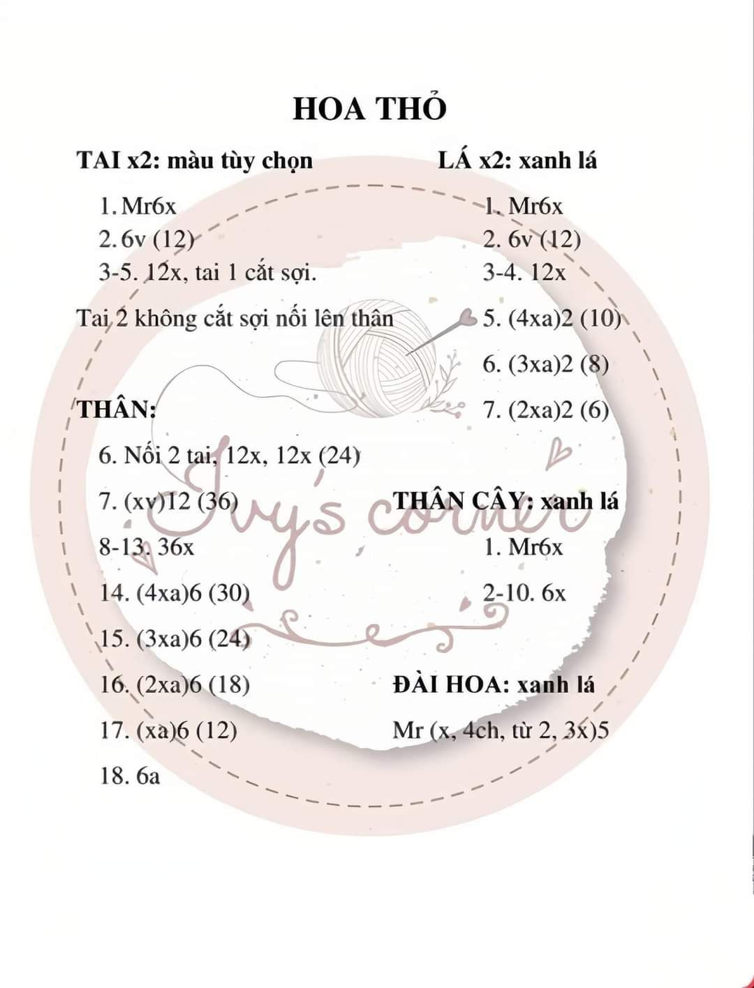 Hướng dẫn móc chậu hoa thỏ. chart hoa sen, thỏ hoa điểm mười.