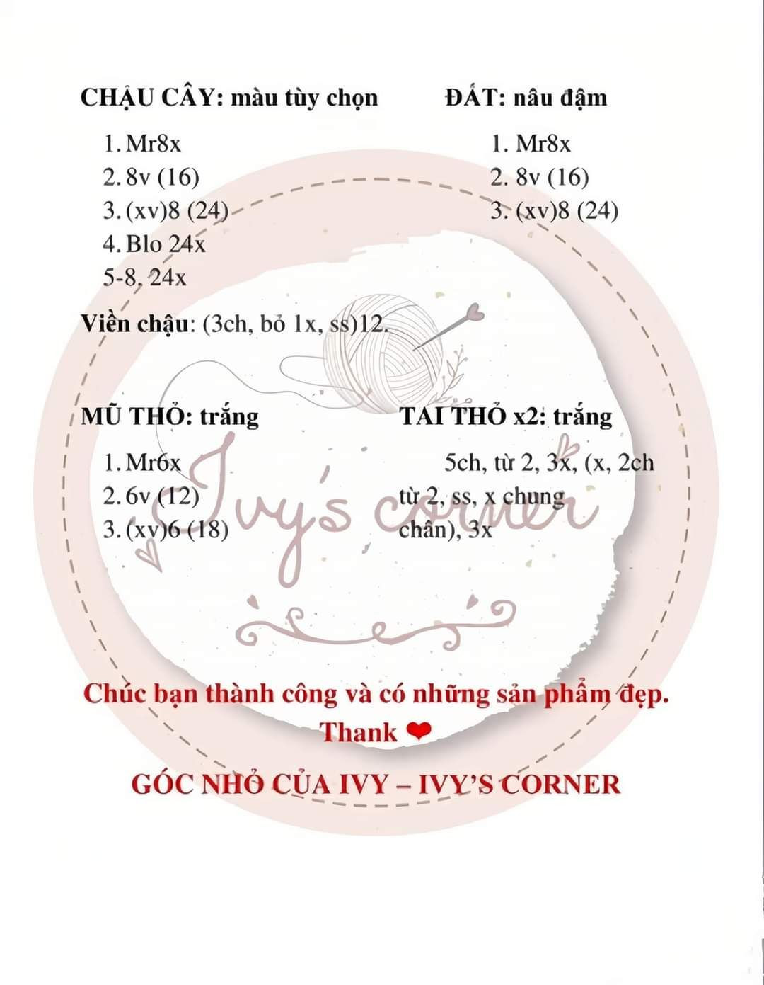 Hướng dẫn móc chậu hoa thỏ. chart hoa sen, thỏ hoa điểm mười.