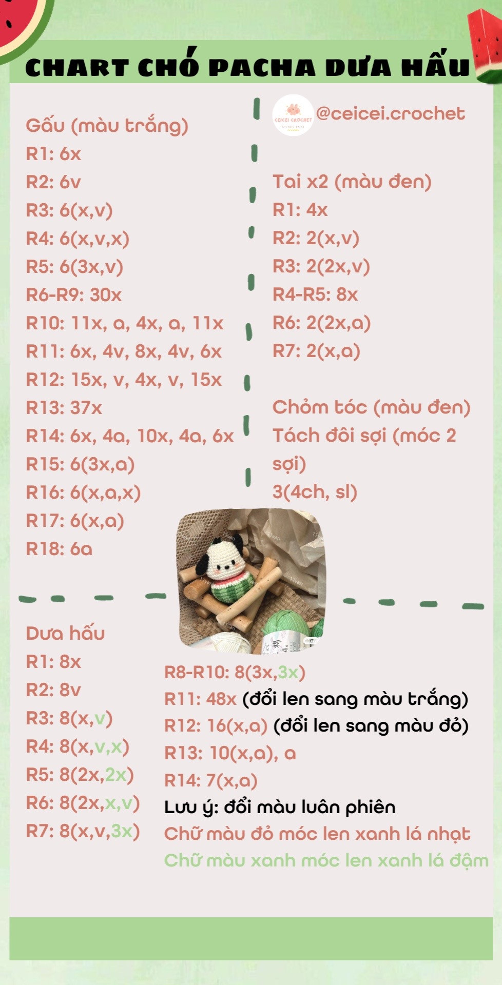 Hướng dẫn móc chó pacha dưa hấu