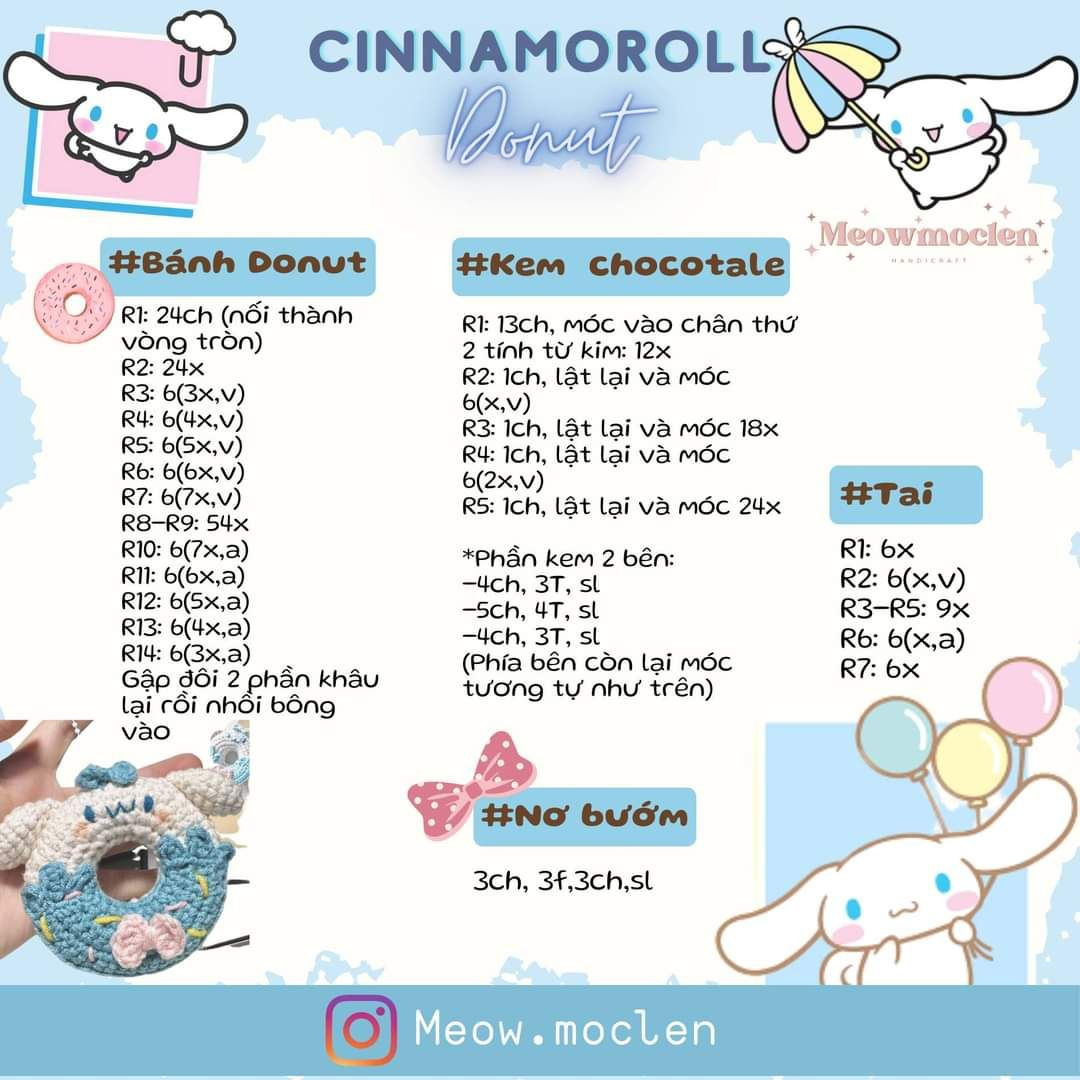 hướng dẫn móc cinnamoroll donut