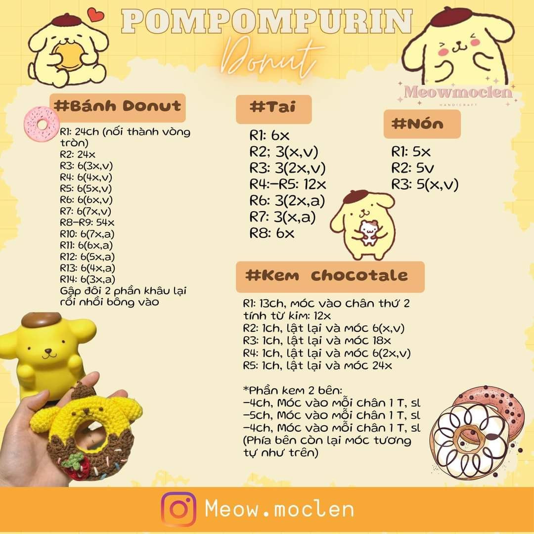 hướng dẫn móc cinnamoroll donut