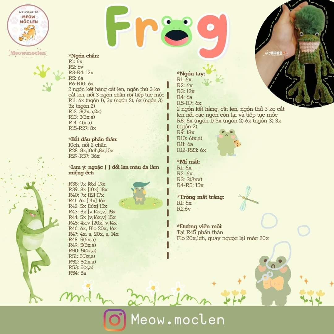 hướng dẫn móc con ếch chân tay dài (frog)