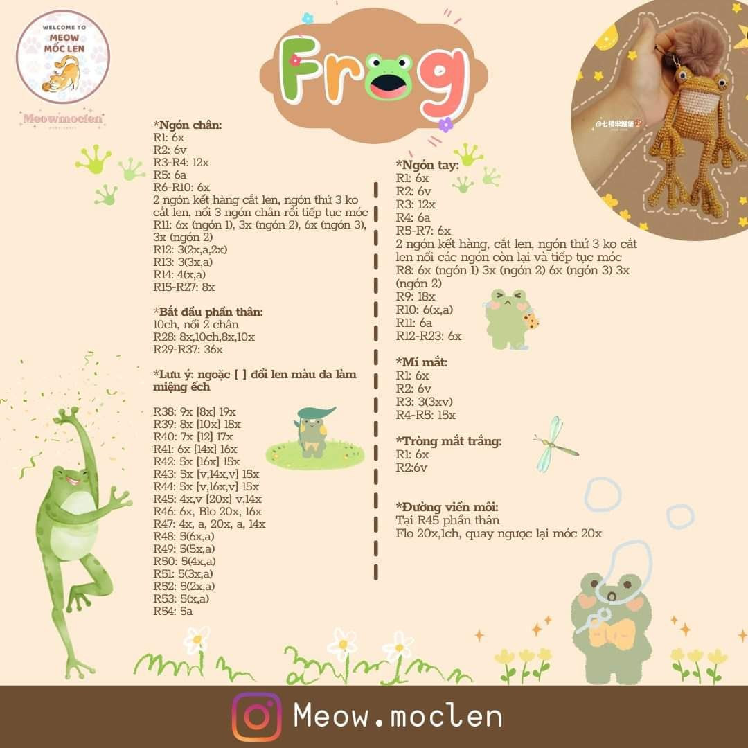 hướng dẫn móc con ếch chân tay dài (frog)