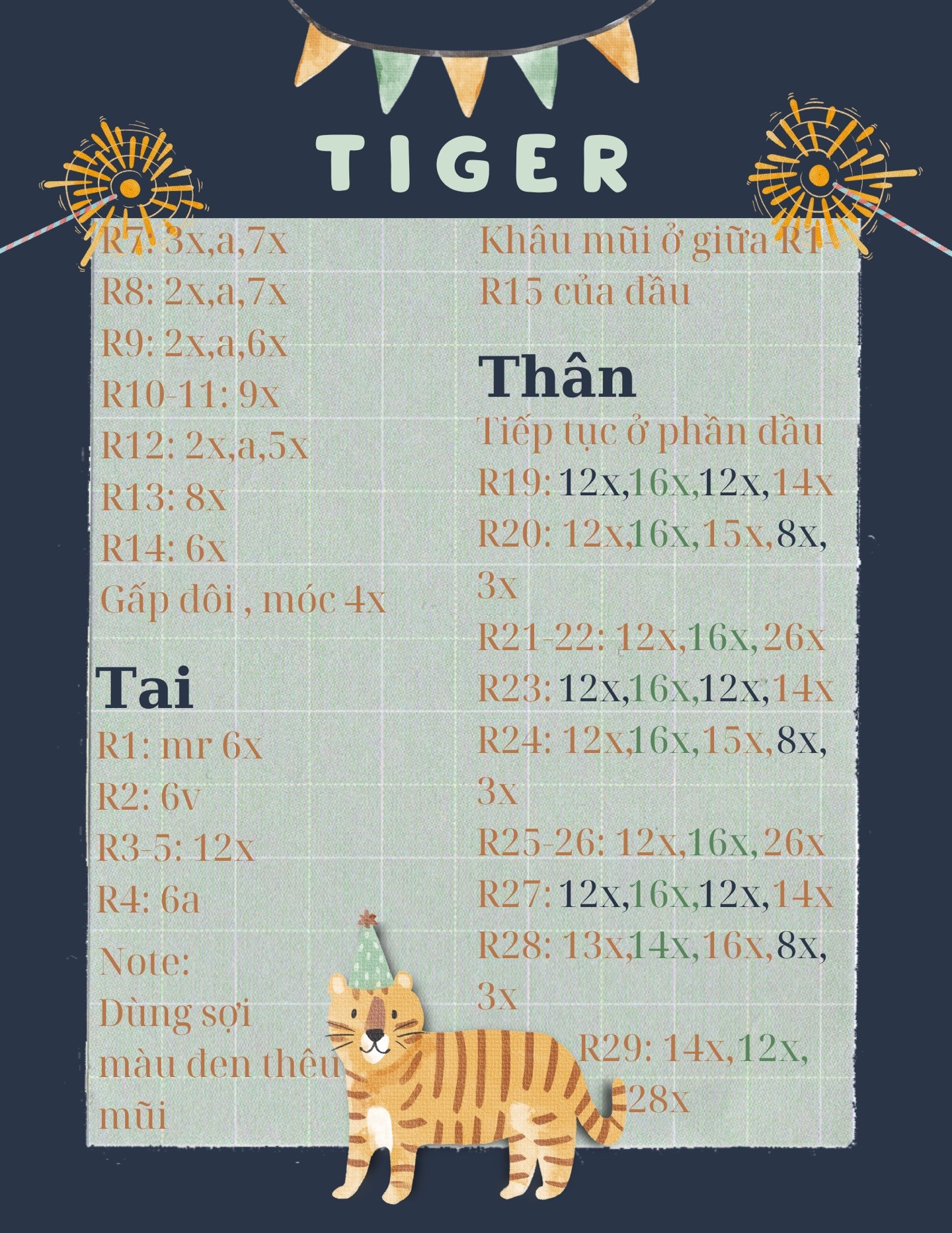 Hướng dẫn móc con hổ, tiger