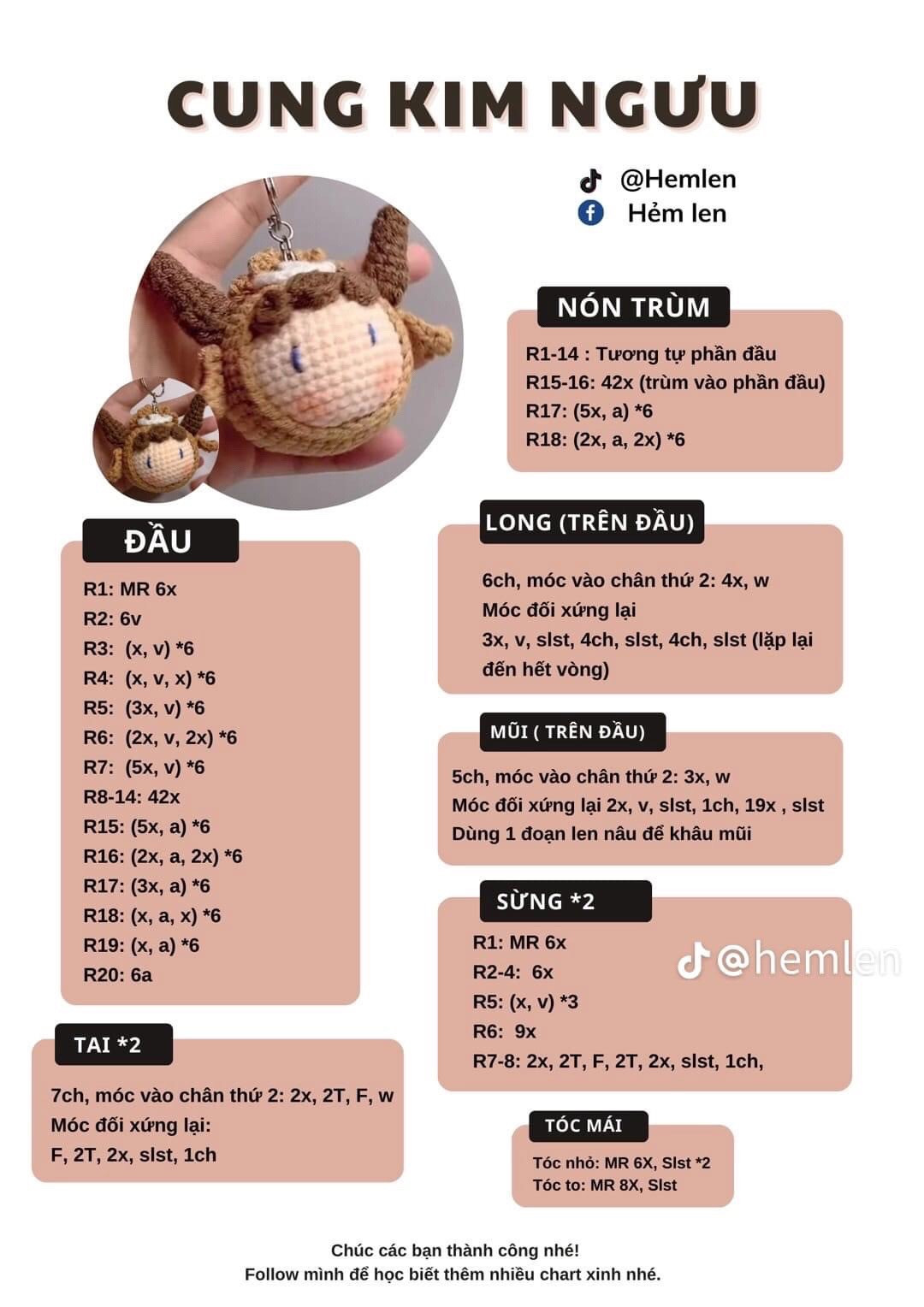 Hướng dẫn móc cung song tử, cung sư tử, cung kim ngưu