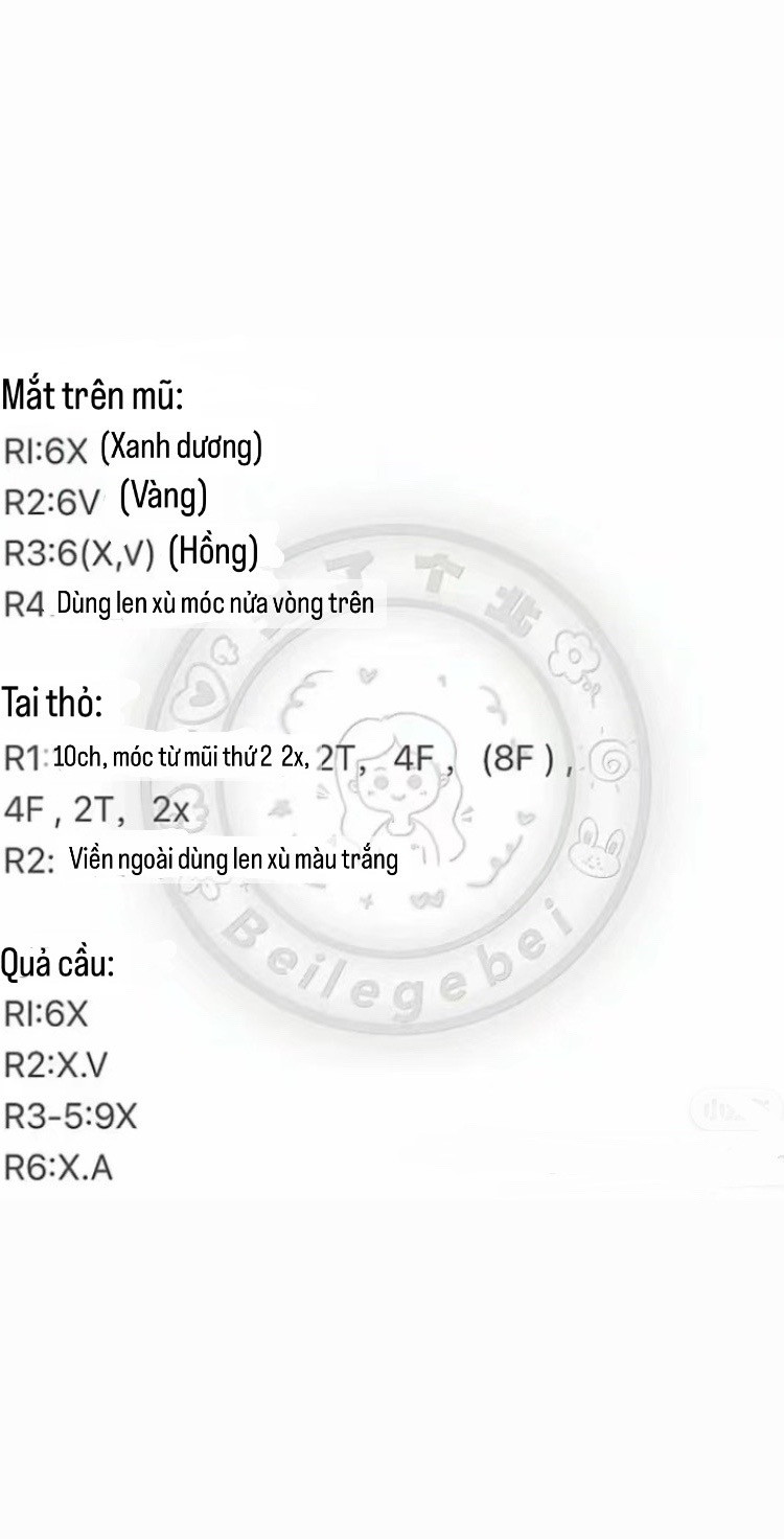 Hướng dẫn móc đầu thỏ đội mũ kỳ lân