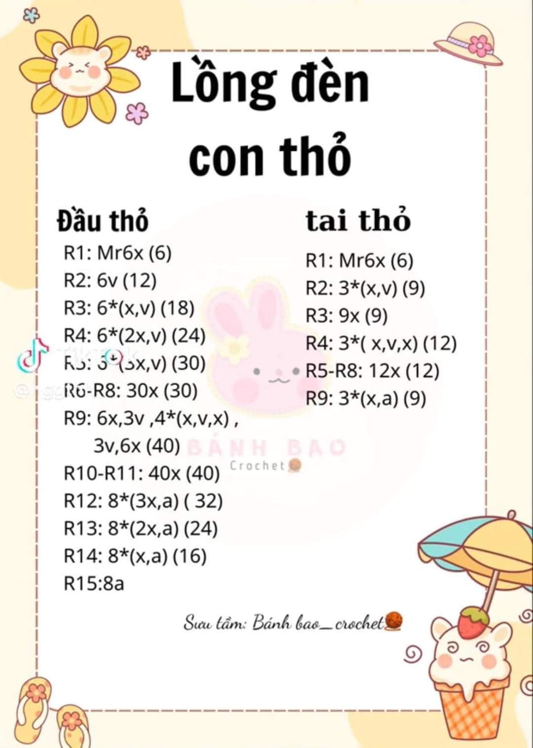 Hướng dẫn móc đèn thỏ con, thỏ ngọc, chart bánh trung thu tai thỏ, lồng đèn thỏ,