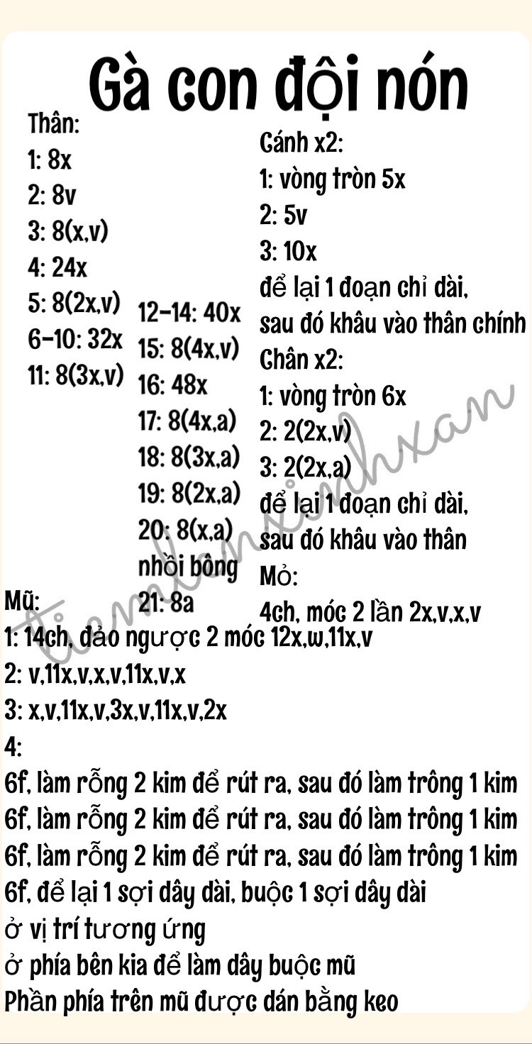 Hướng dẫn móc gà con đội nón