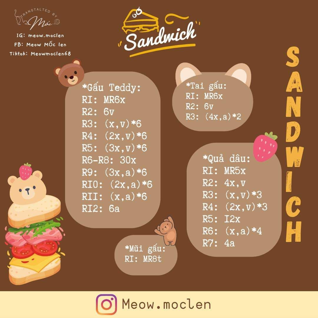 Hướng dẫn móc Gấu teddy sandwich