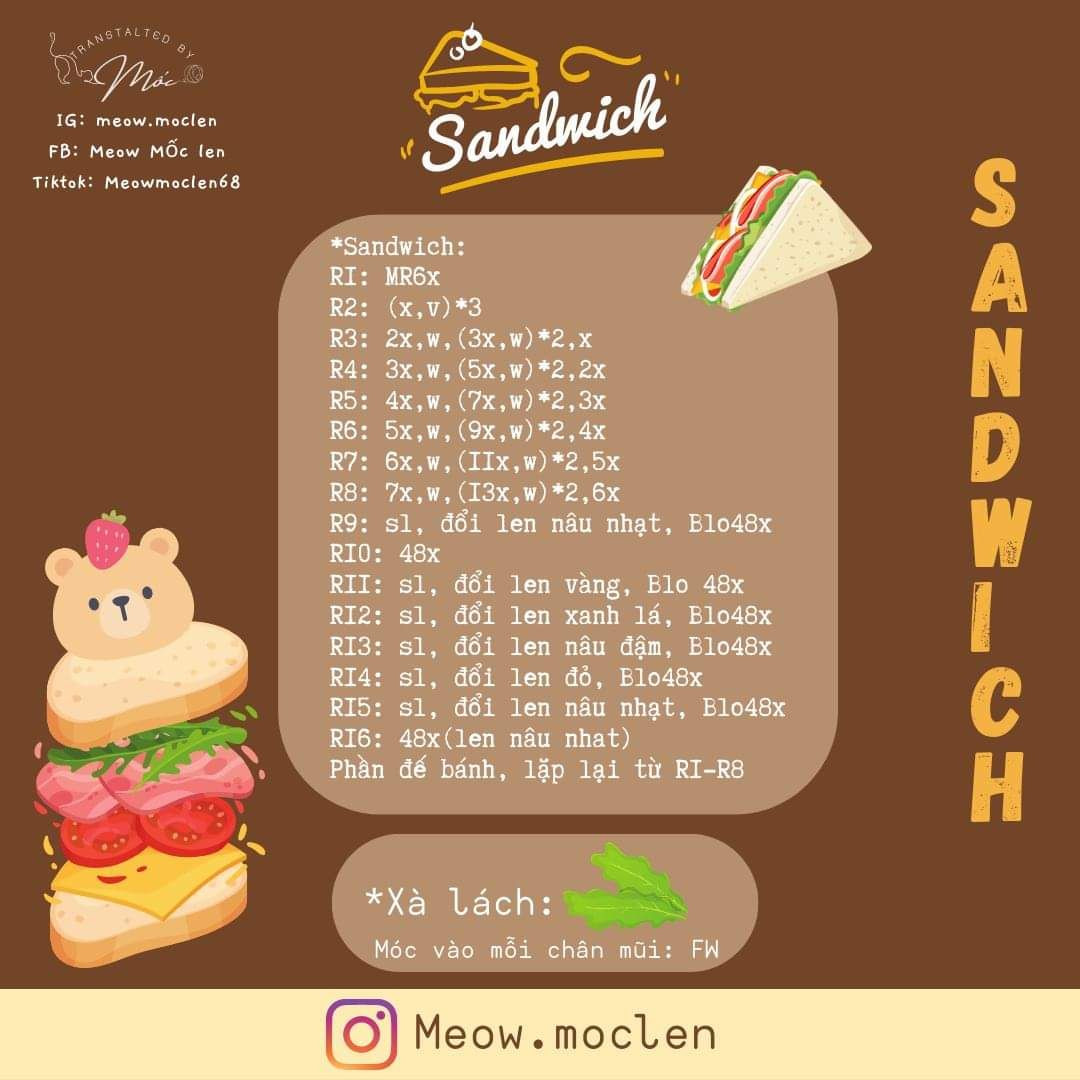 Hướng dẫn móc Gấu teddy sandwich