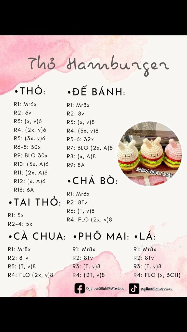 Hướng dẫn móc hamburger, thỏ hamburger