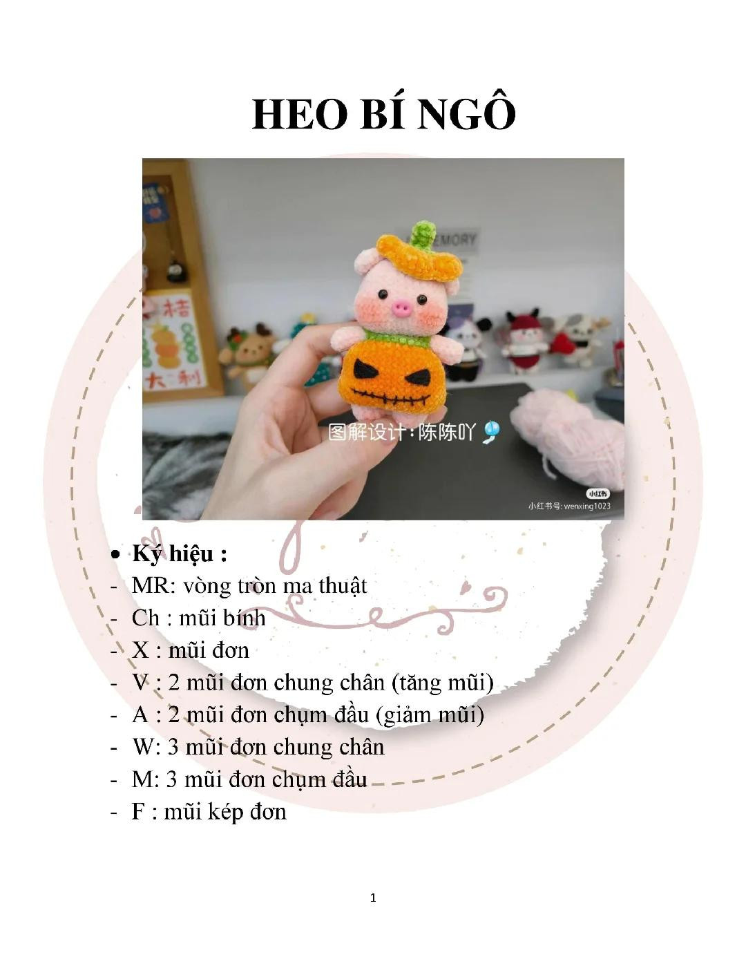 Hướng dẫn móc heo bí ngô đội mũ bí ngô.