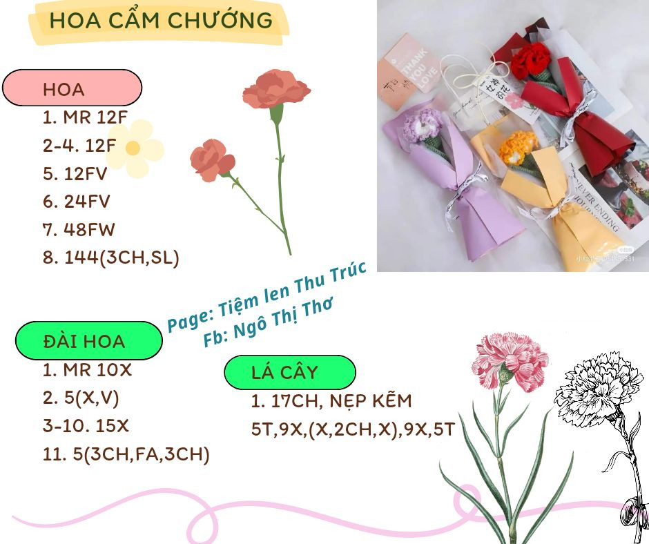 Hướng dẫn móc Hoa cẩm chướng