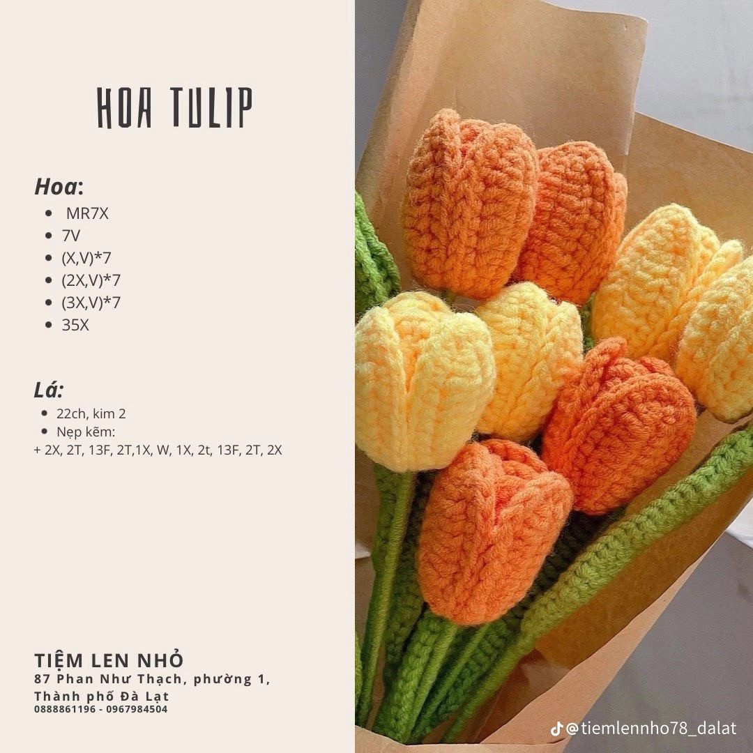 Hướng dẫn móc hoa hồng, thỏ vòng hoa, hoa tulip