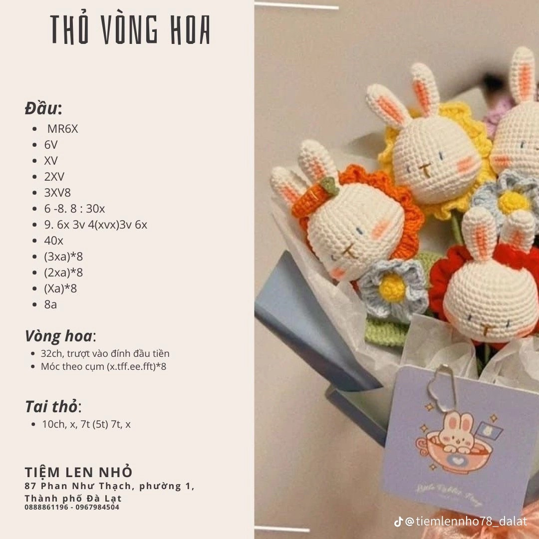 Hướng dẫn móc hoa hồng, thỏ vòng hoa, hoa tulip