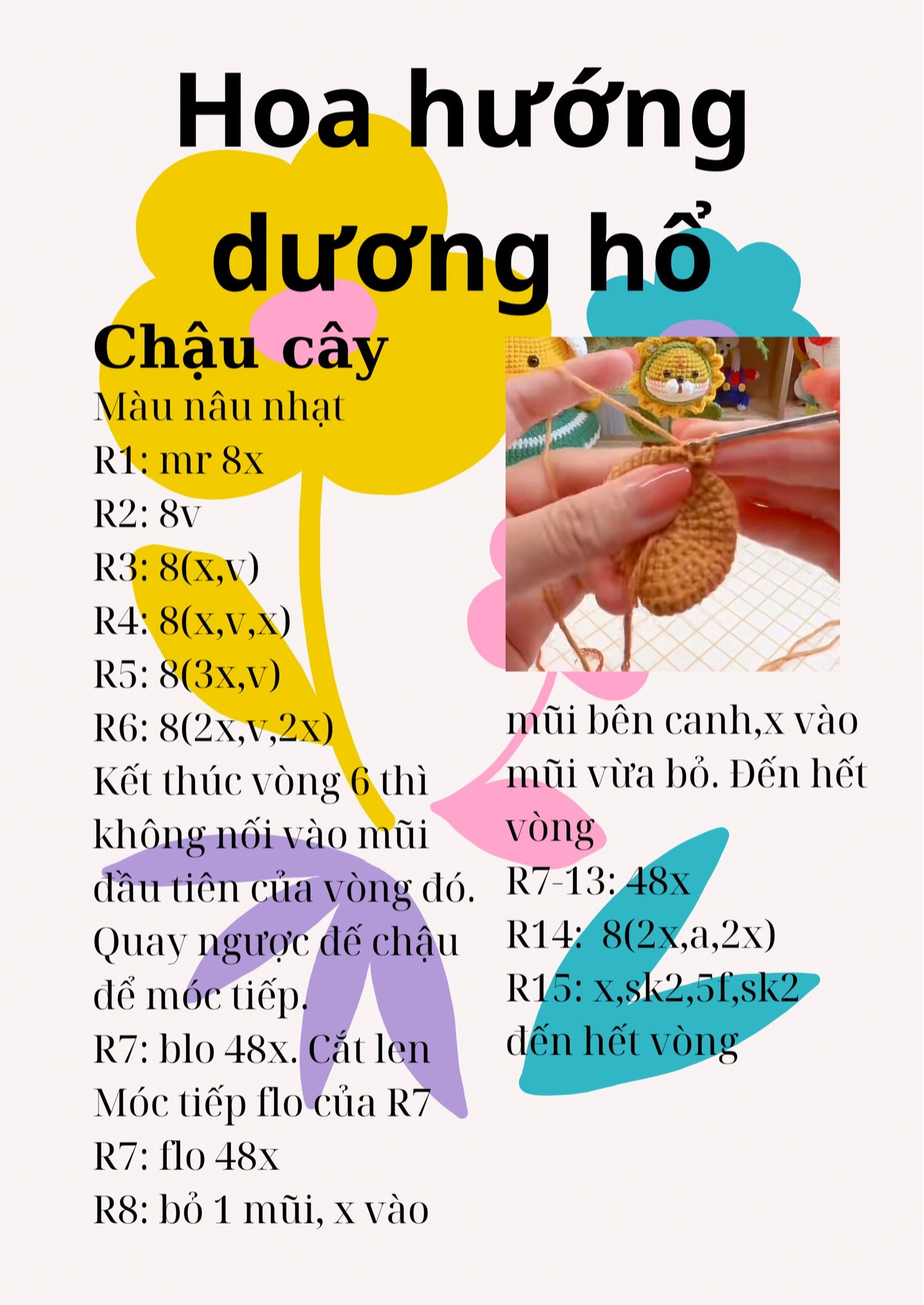 Hướng dẫn móc hoa hướng dương hổ