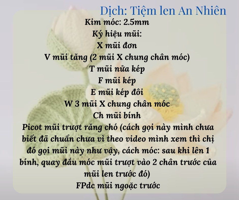 Hướng dẫn móc hoa sen gồm hoa, nhụy hoa, lá, búp...