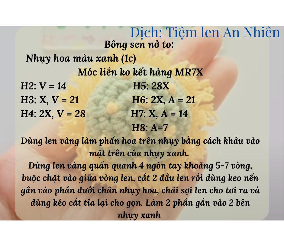 Hướng dẫn móc hoa sen gồm hoa, nhụy hoa, lá, búp...