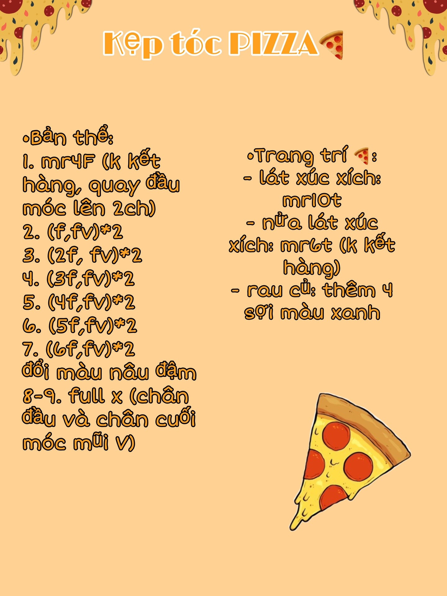 Hướng dẫn móc kẹp tóc pizza